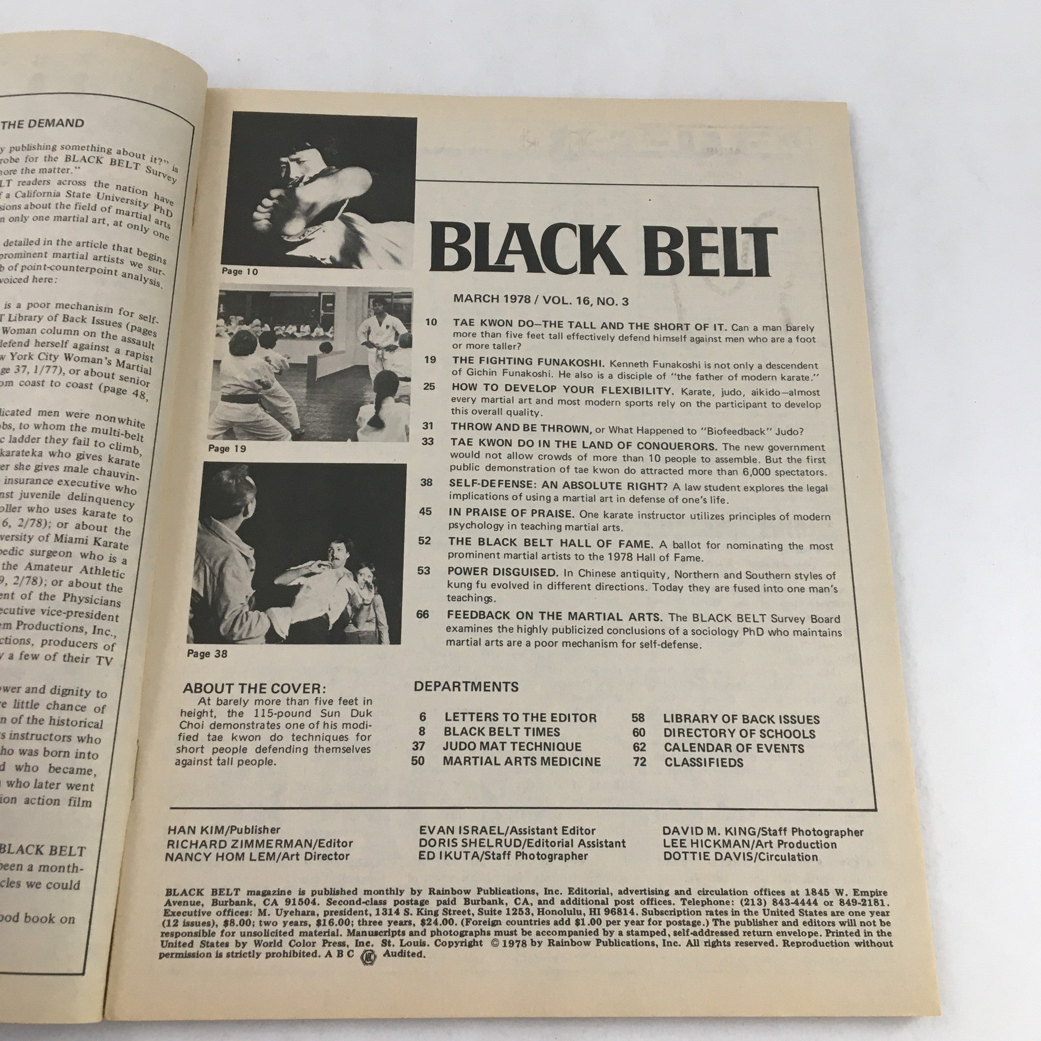 Black Belt Magazine March 1978 Vol 16 #3 Sun Duk Choi Tae Kwon Do Techniques