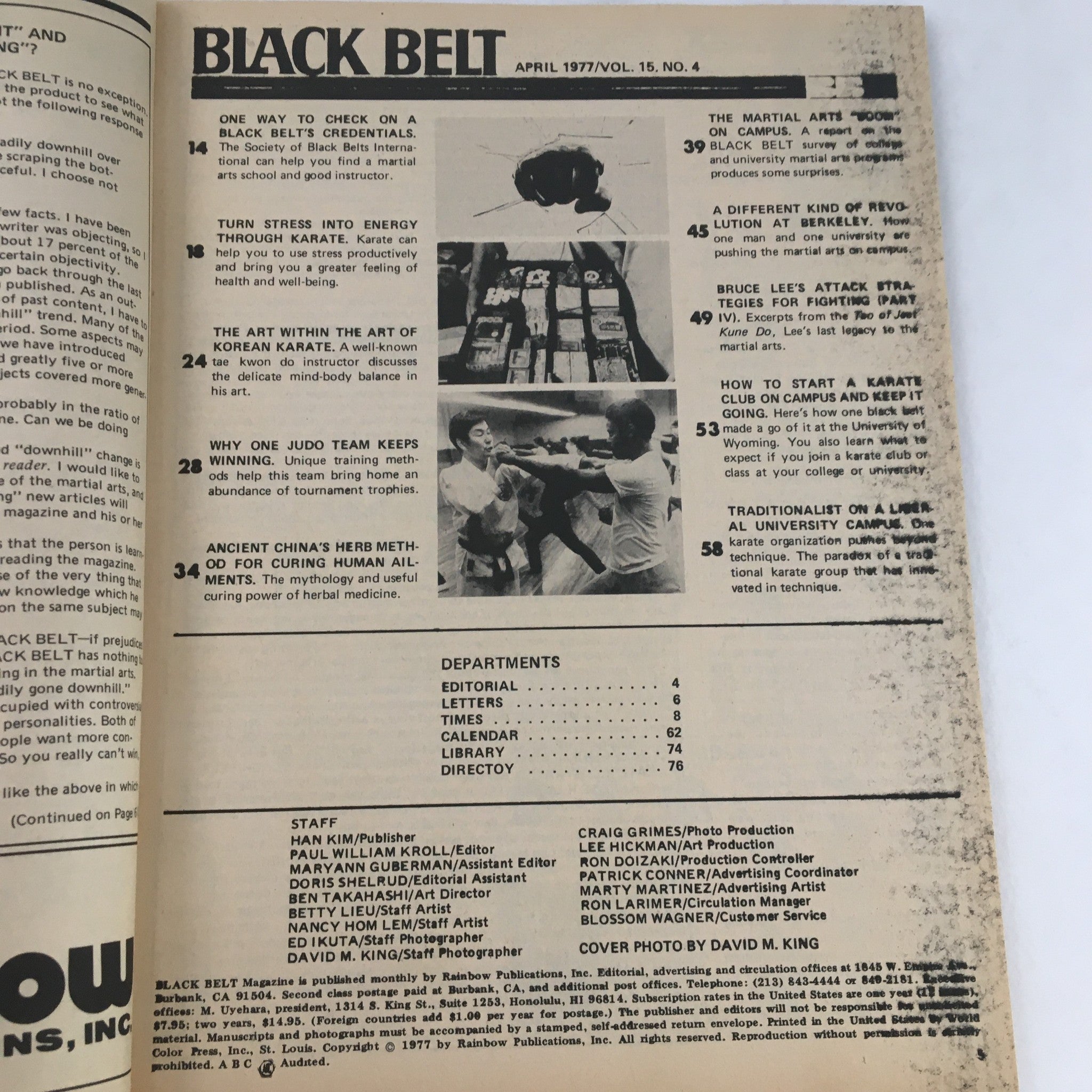 Black Belt Magazine April 1977 Vol 15 #4 The Martial Arts Boom on Campus