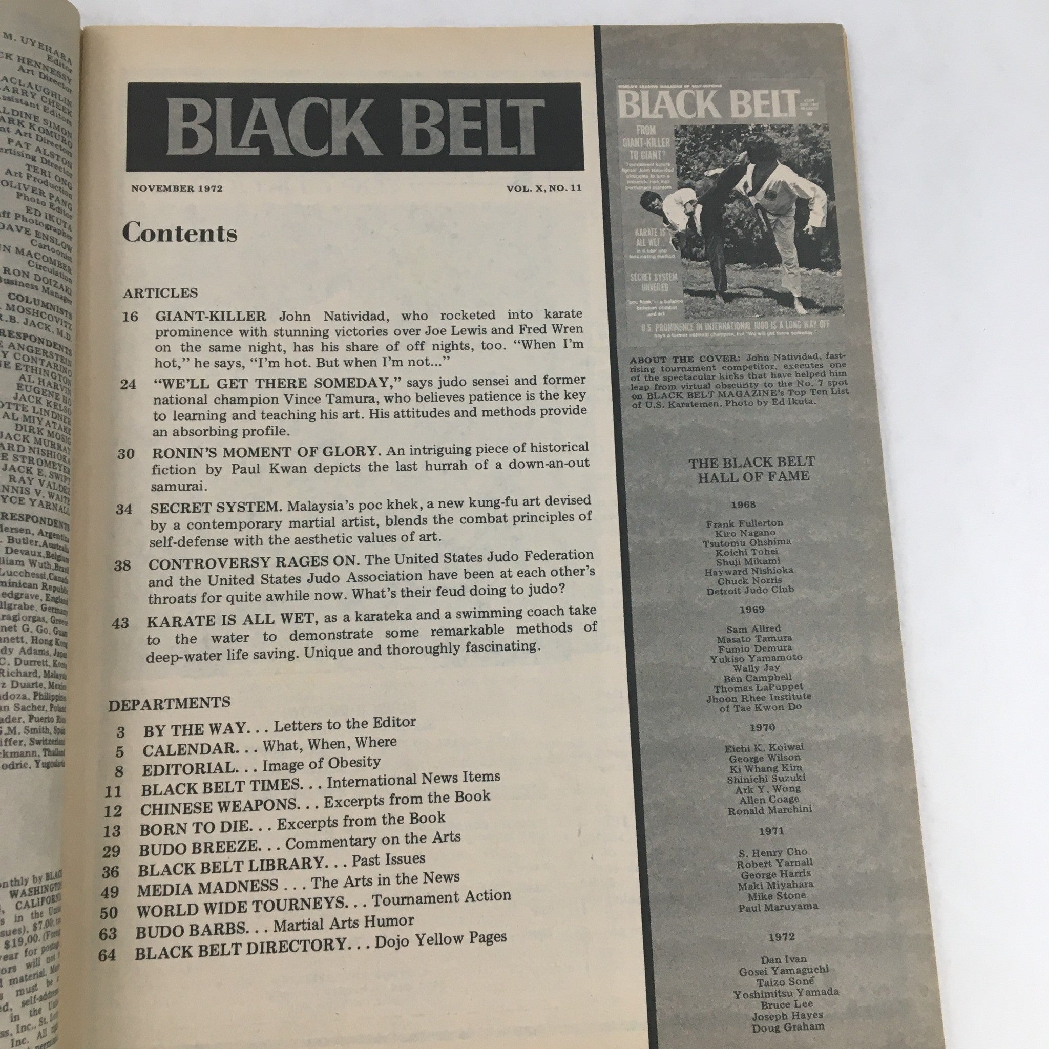 Black Belt Magazine November 1972 Vol 10 #11 Competitor John Natividad, No Label