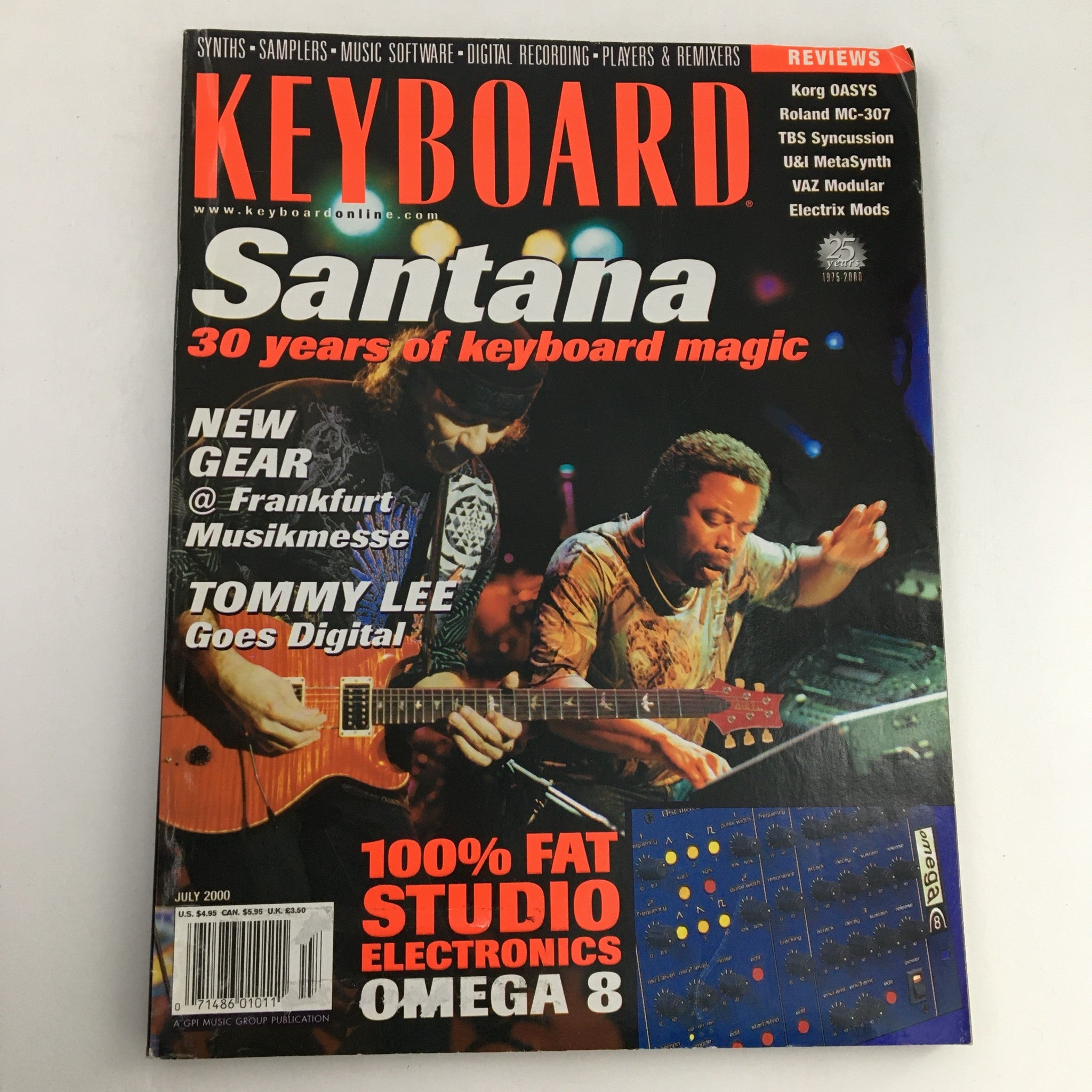 Keyboard Magazine July 2000 Sanatana & Tommy Lee & Studio Electronics Omega 8