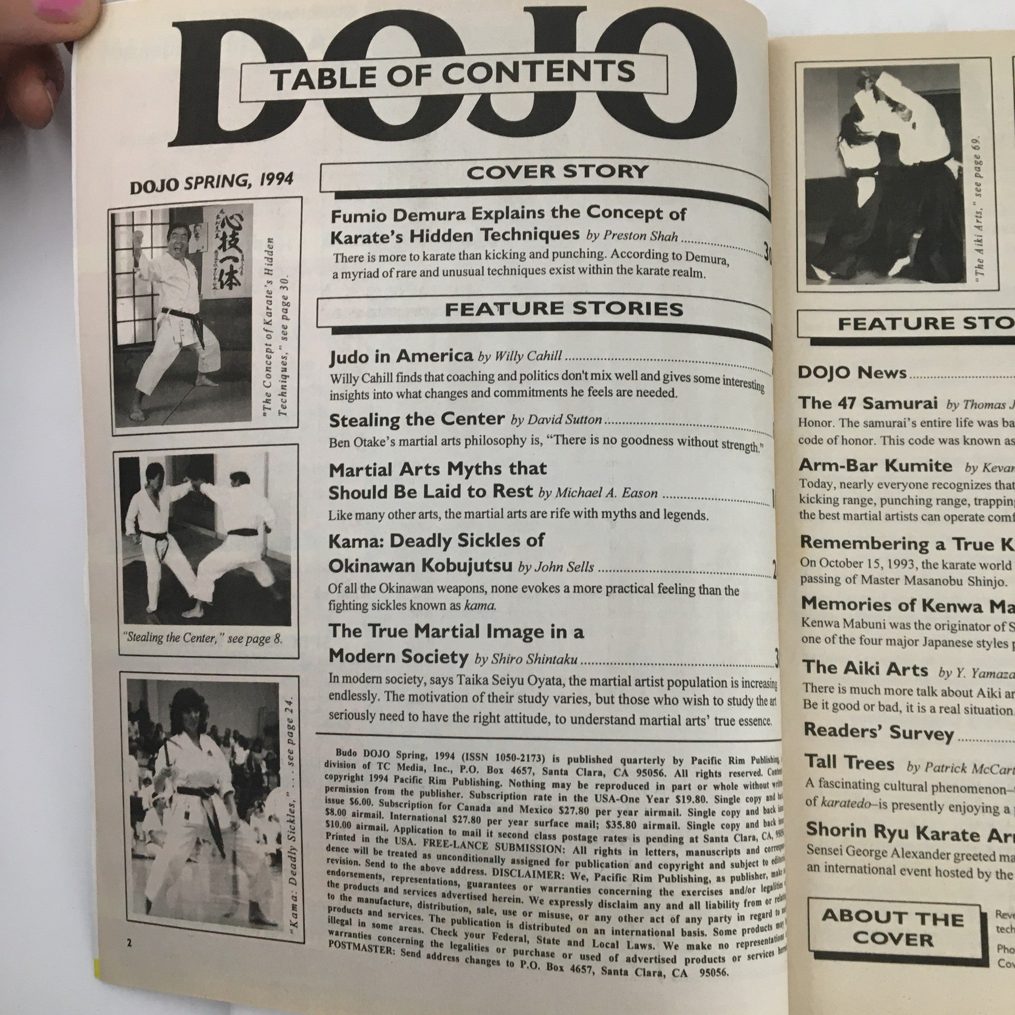 Budo Dojo Magazine Spring 1994 Fumio Demura Explains Karate's Hidden Techniques