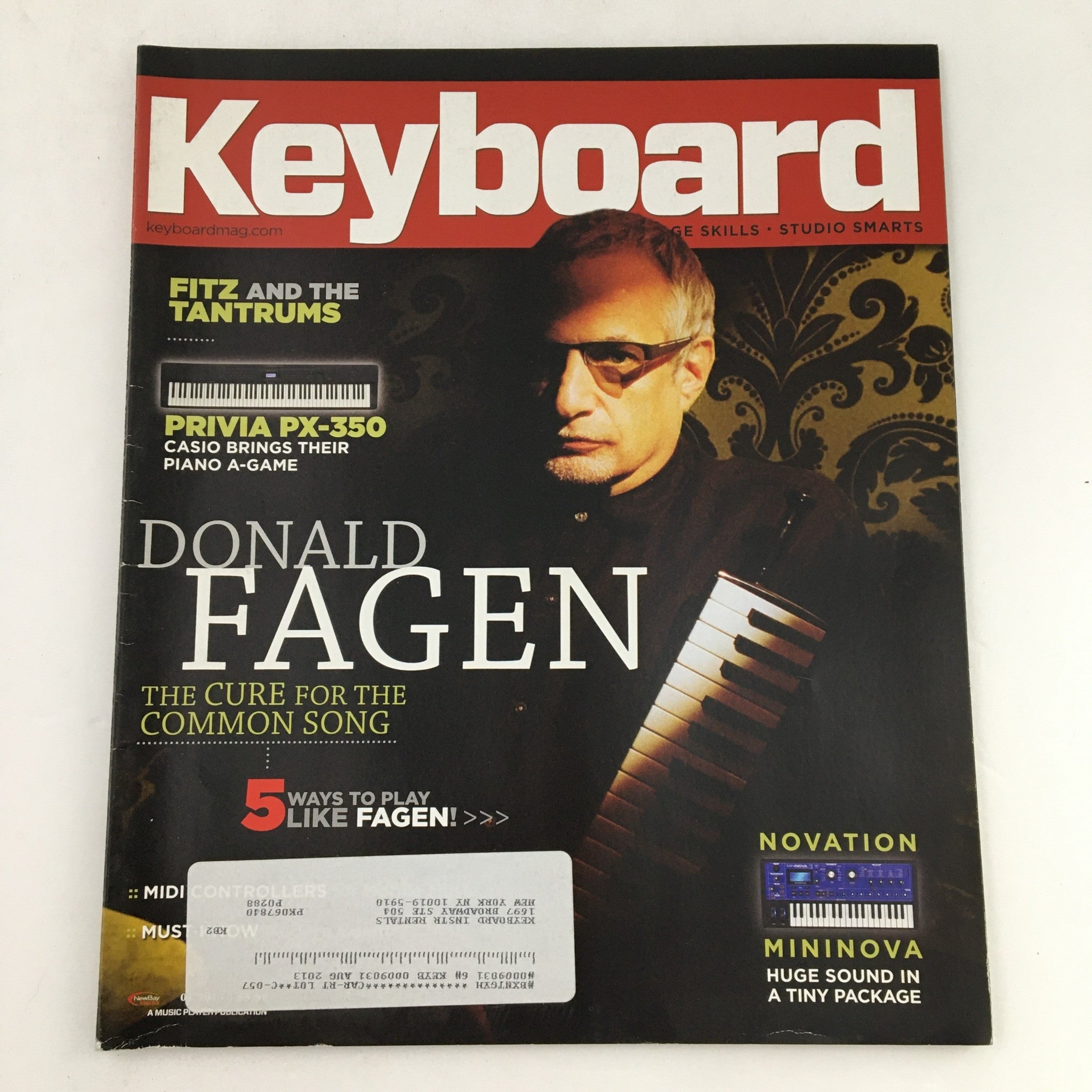 Keyboard Magazine January 2013 featuring Donald Fagen, Fitz & The Tantrums, and Mininova, showcasing music insights and interviews.