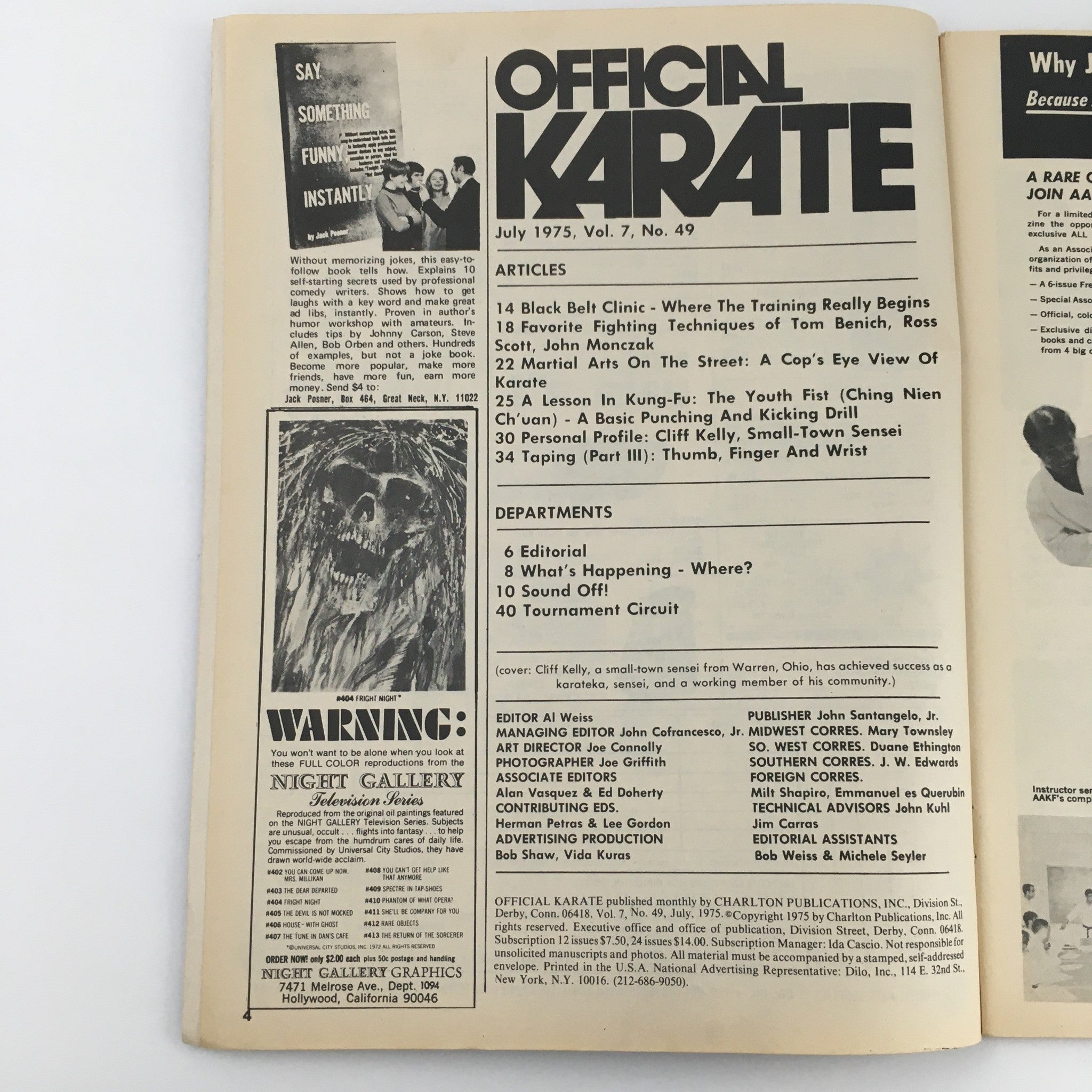 Official Karate Magazine July 1975 Vol 7 #49 Sensei Cliff Kelly Feature No Label