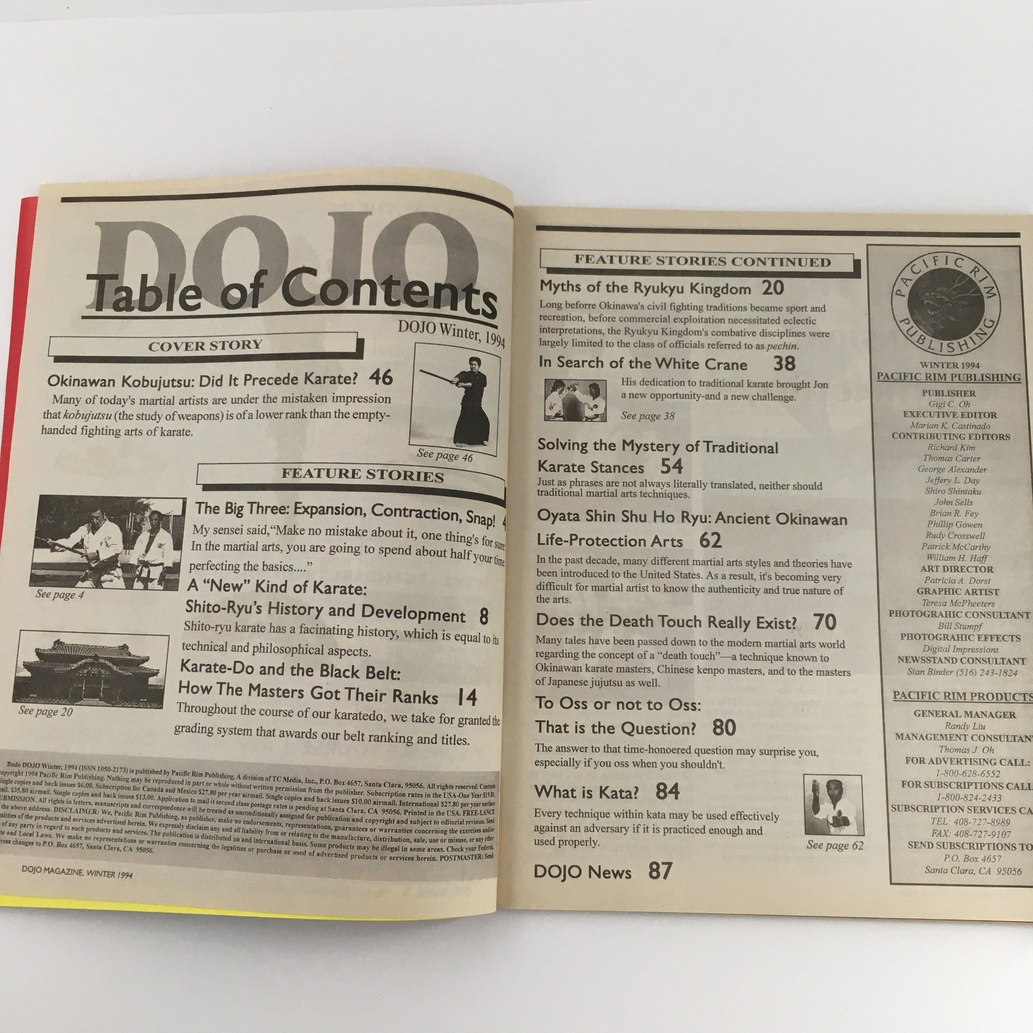 Budo Dojo Magazine Winter 1994 Okinawan Kobujutsu and Sensei Oshiro, No Label