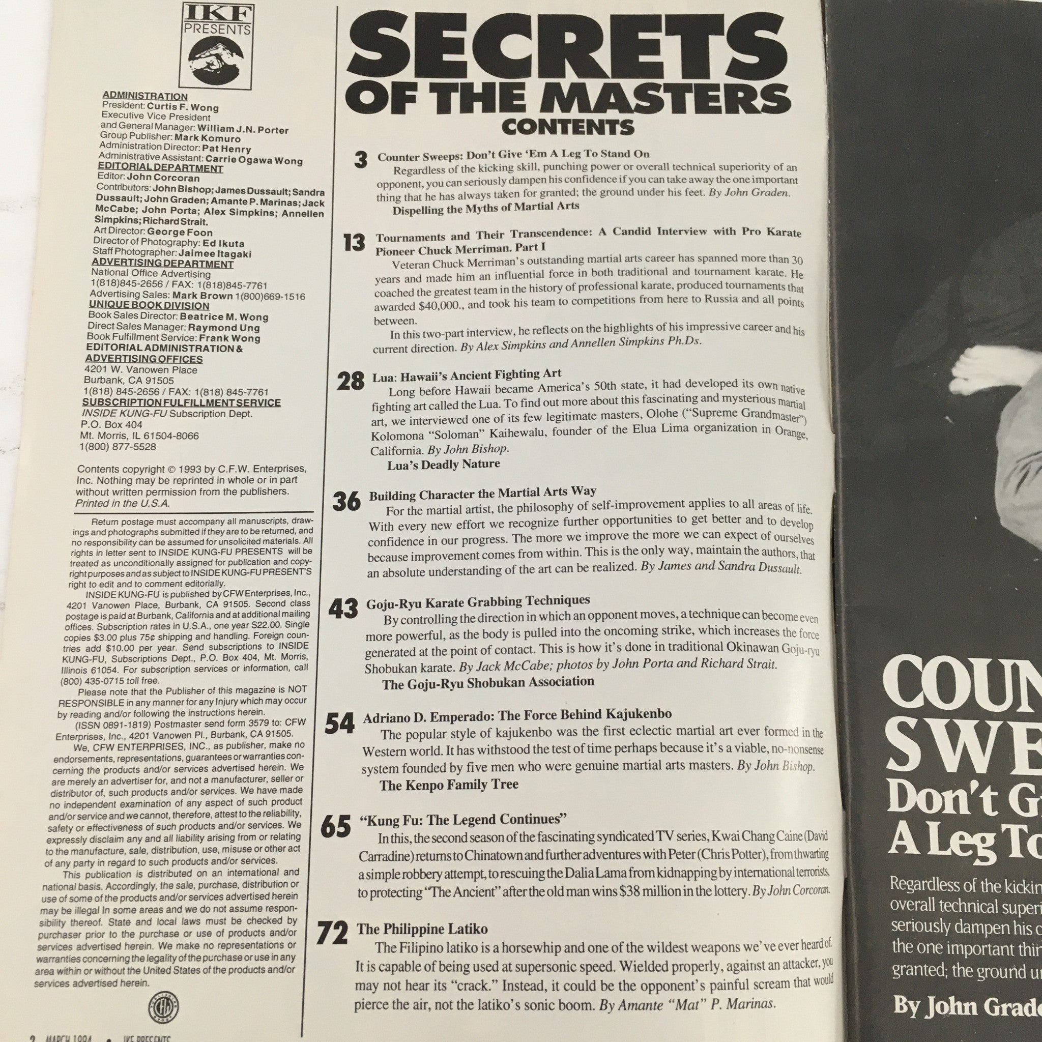 Secrets of the Masters Magazine March 1994 John Graden & Chuck Merriman Feature