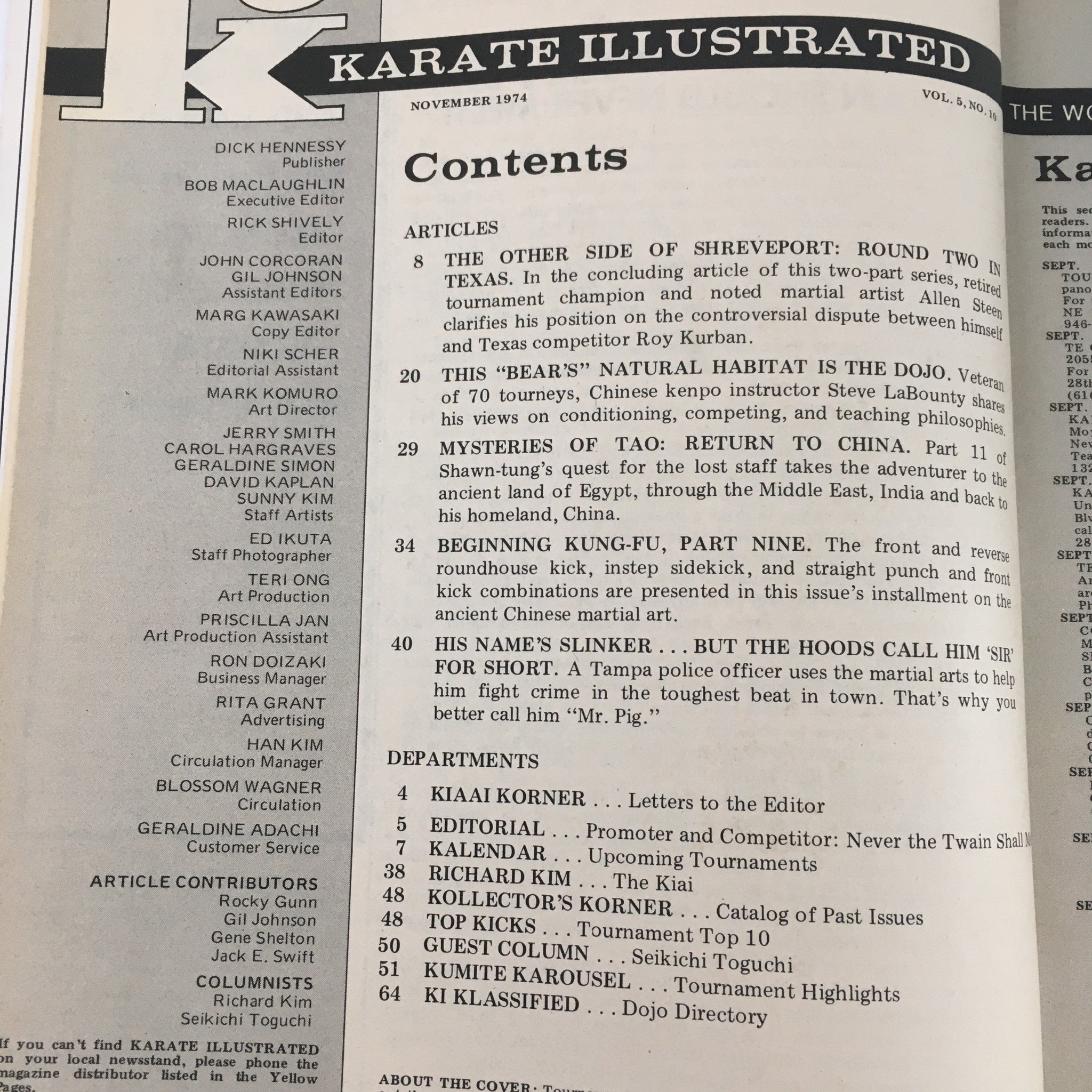 Karate Illustrated Magazine November 1974 Vol 5 #10 Allen Steen Kurban Dispute