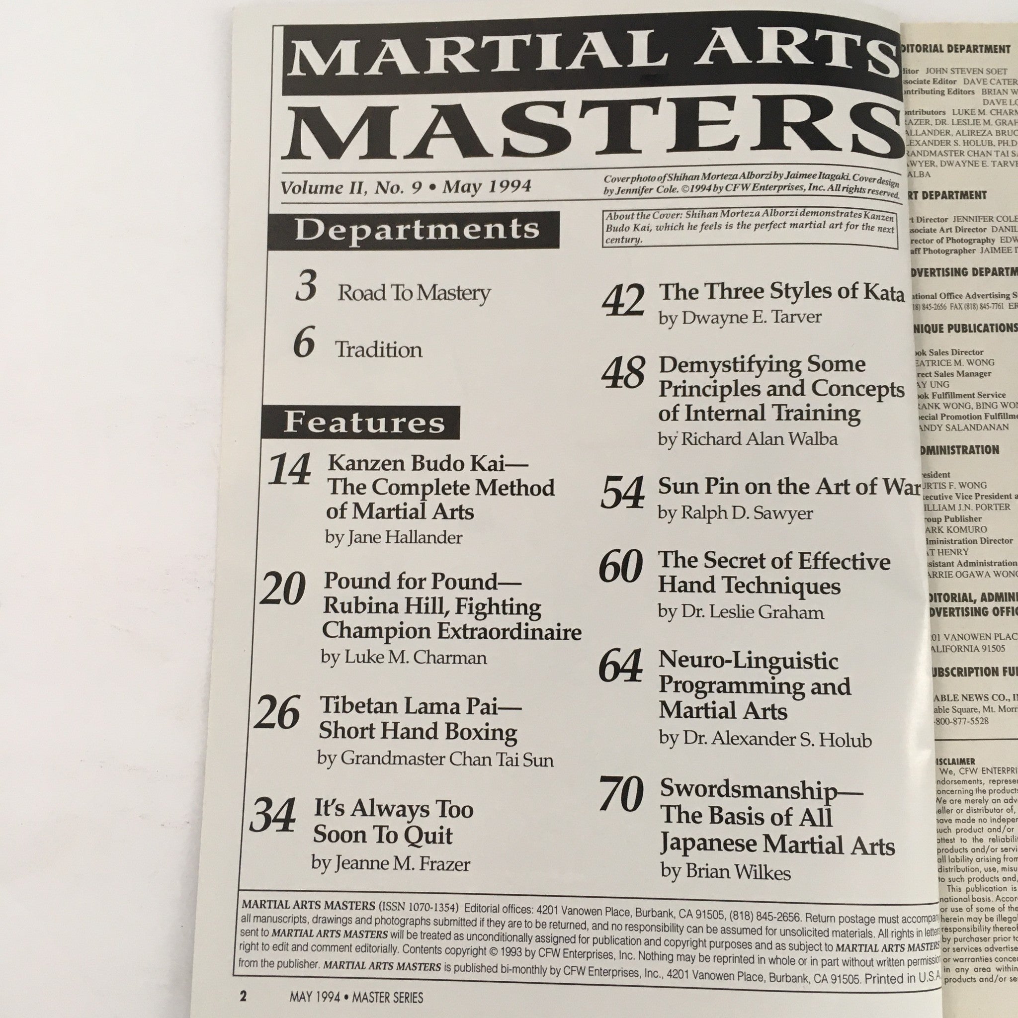 Martial Arts Masters Magazine May 1994 Vol 2 #9 Morteza Alborzi Feature, VG