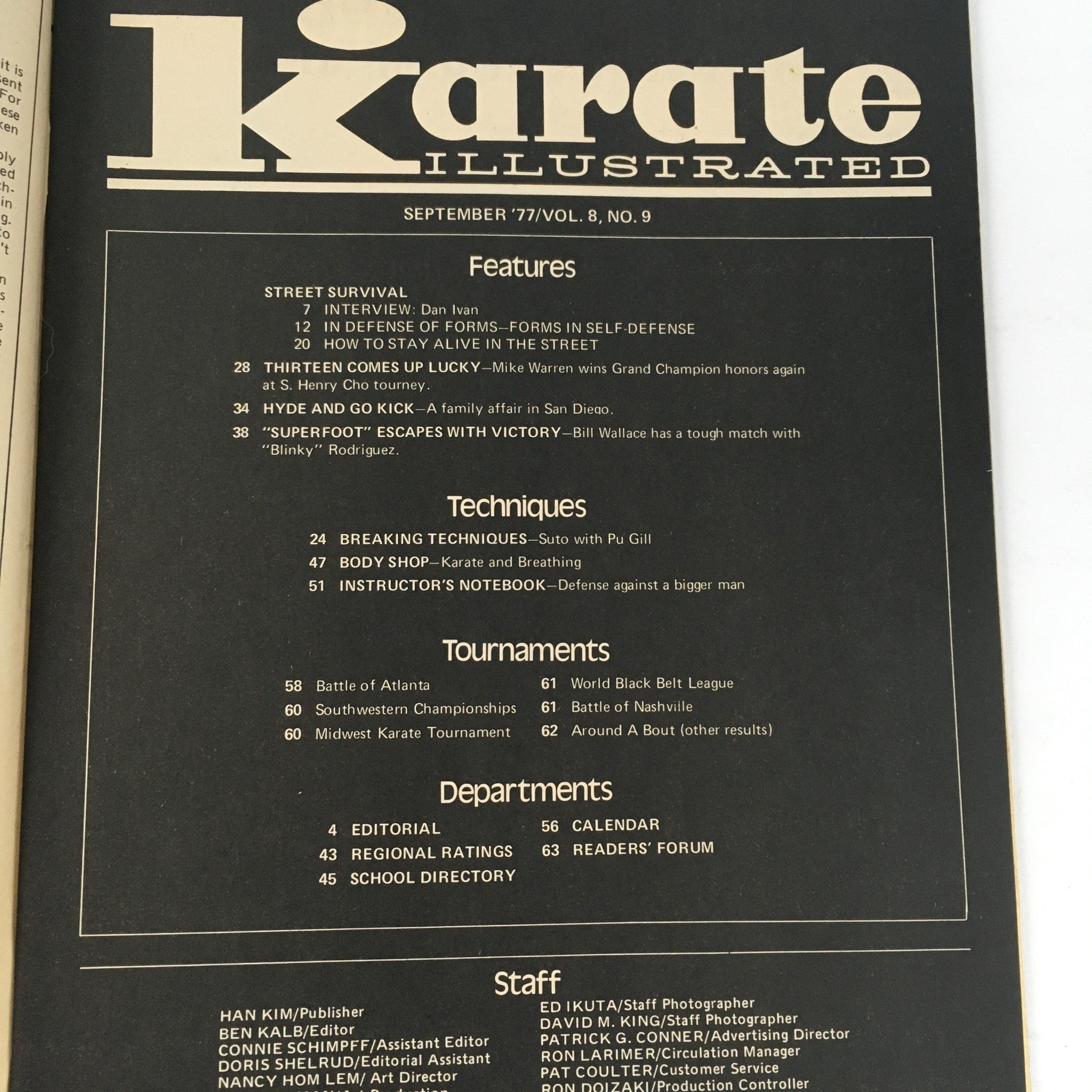 Karate Illustrated Magazine September 1977 Vol 8 #9 Dan Ivan & Doug Ivan Feature