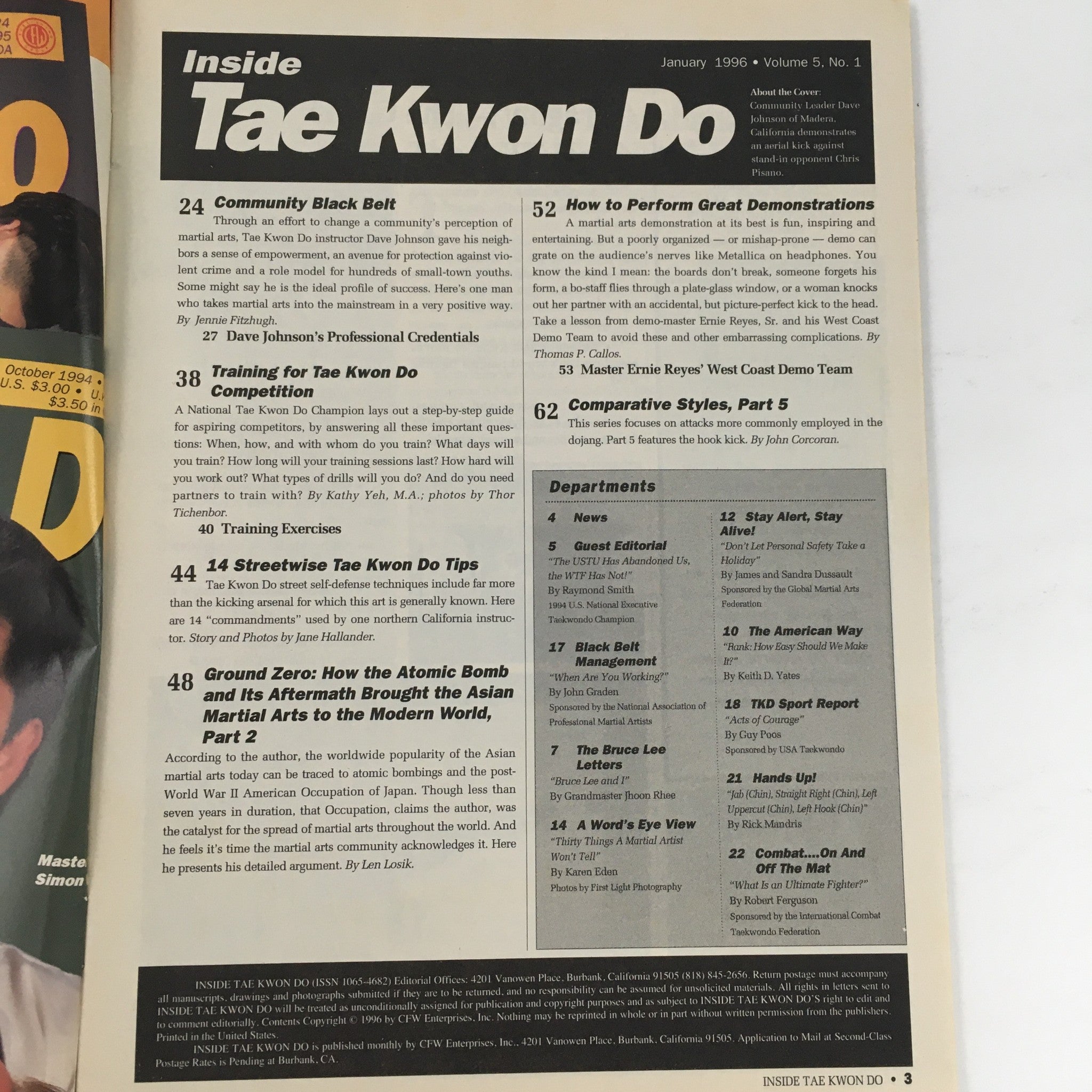 Inside Tae Kwon Do Magazine January 1996 Vol 5 #1 Dave Johnson Feature