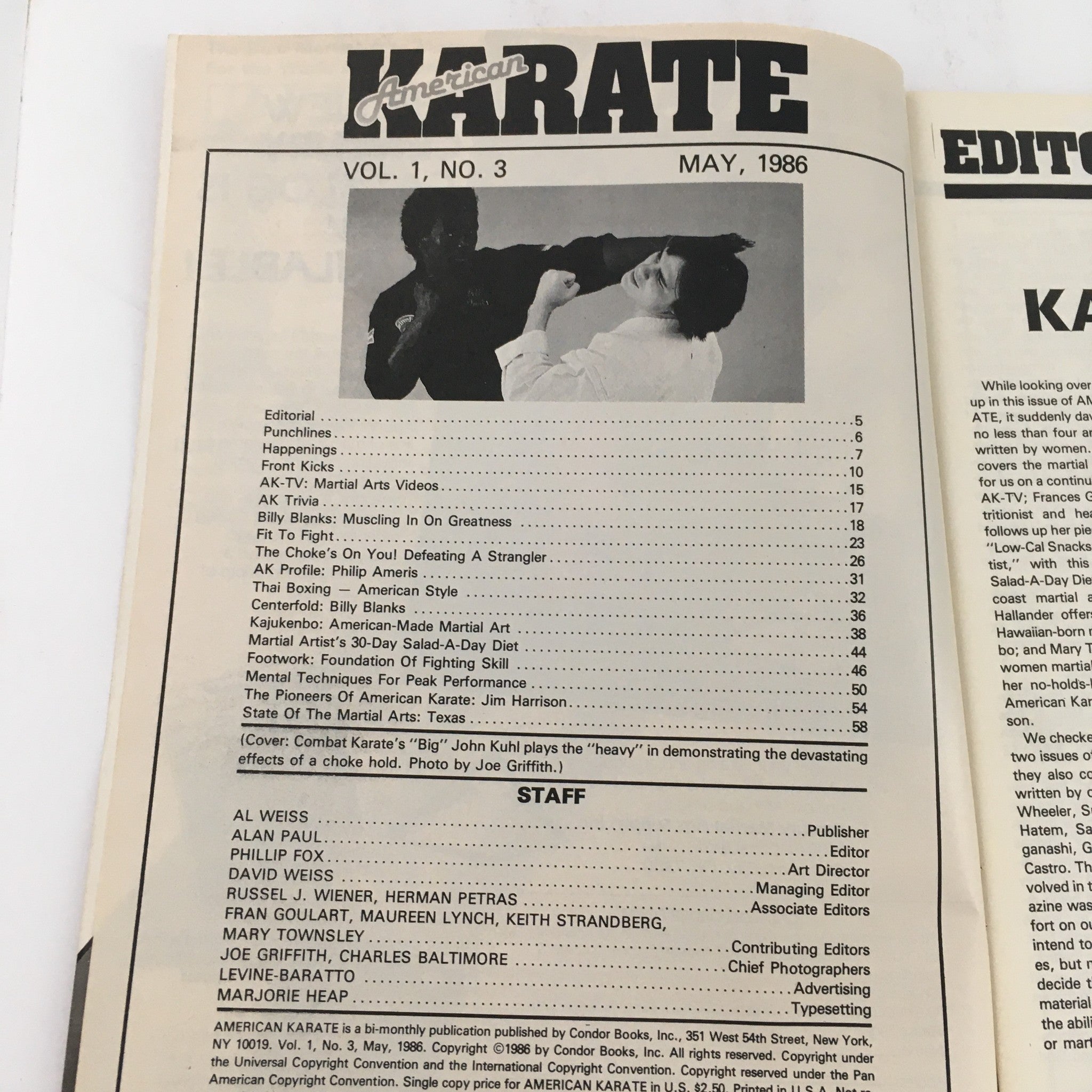 American Karate Magazine May 1986 Vol 1 #3 John Kuhl & Billy Blanks Feature