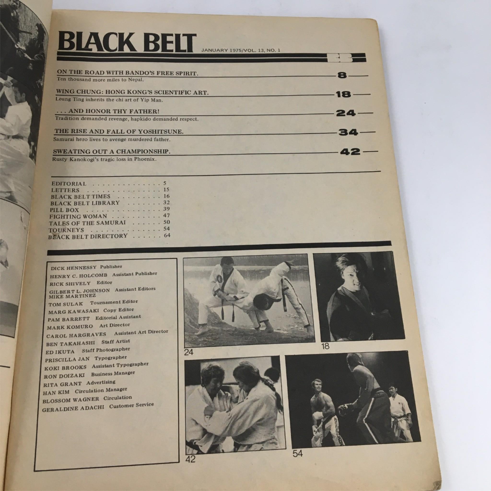 Black Belt Magazine January 1975 Leung Ting, Yip Man, Rusty Kanokogi No Label