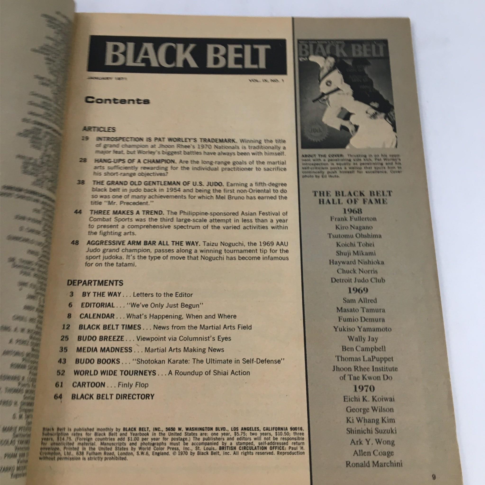 Black Belt Magazine January 1971 Pat Worley, Taizu Noguchi, Mel Bruno No Label