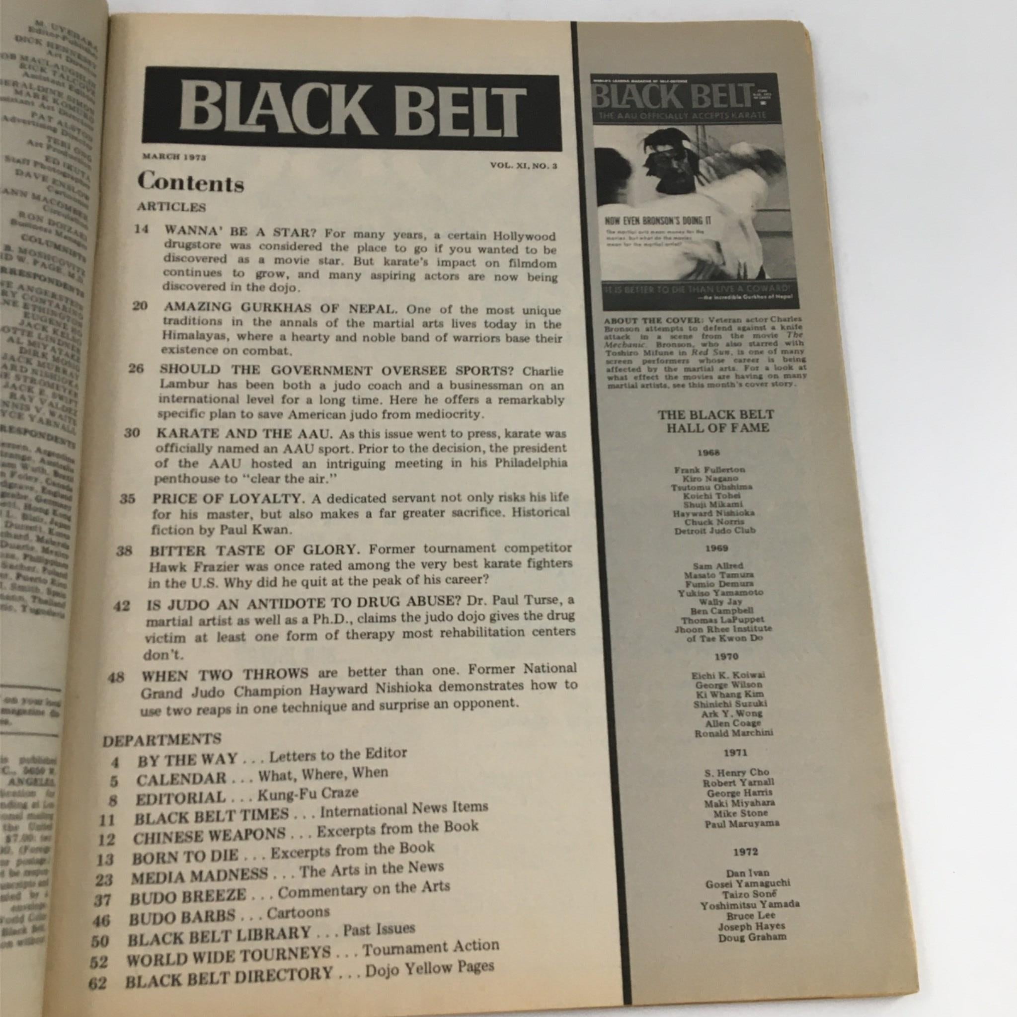 Black Belt Magazine March 1973 Charles Bronson, Charlie Lambur, No Label