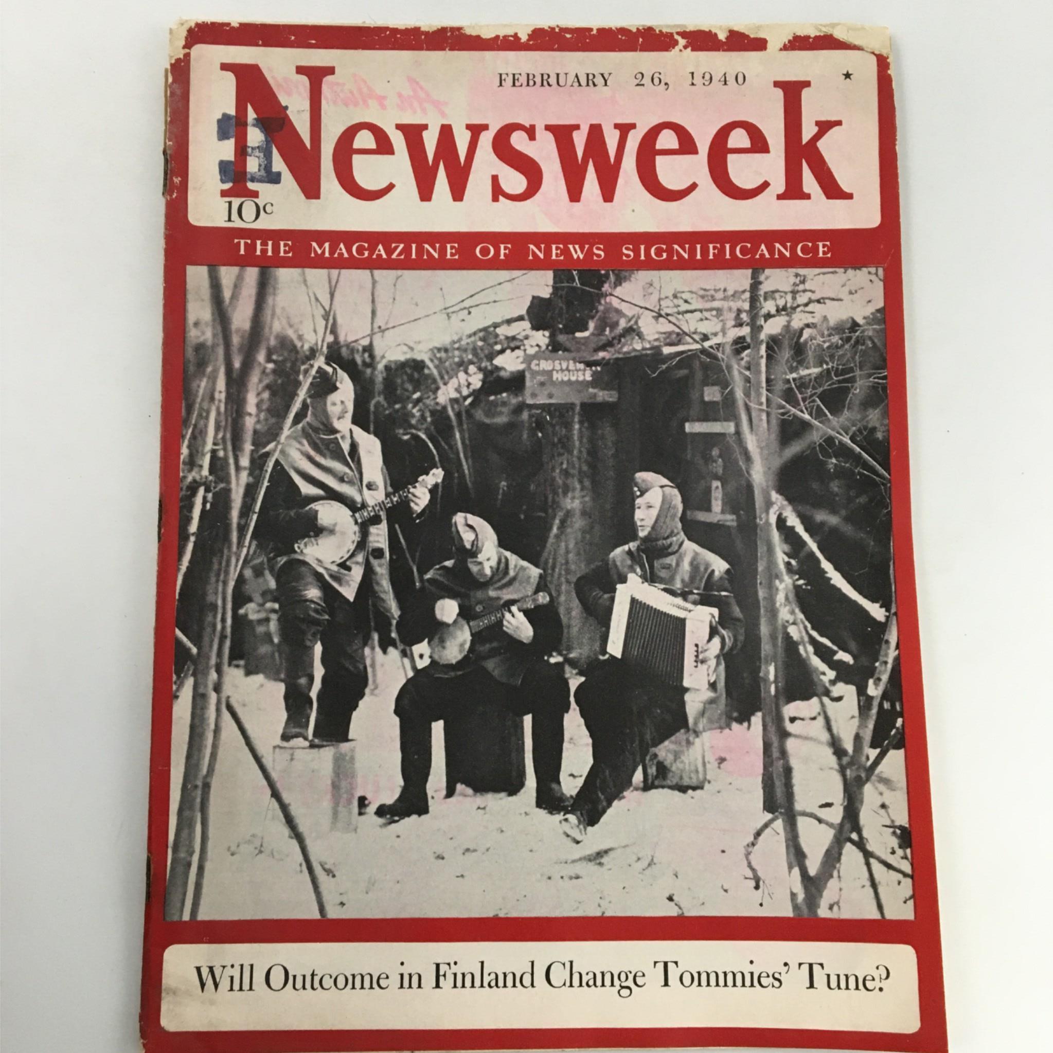 Newsweek Magazine February 26, 1940 Will Outcome in Finland Change Tommie's Tune