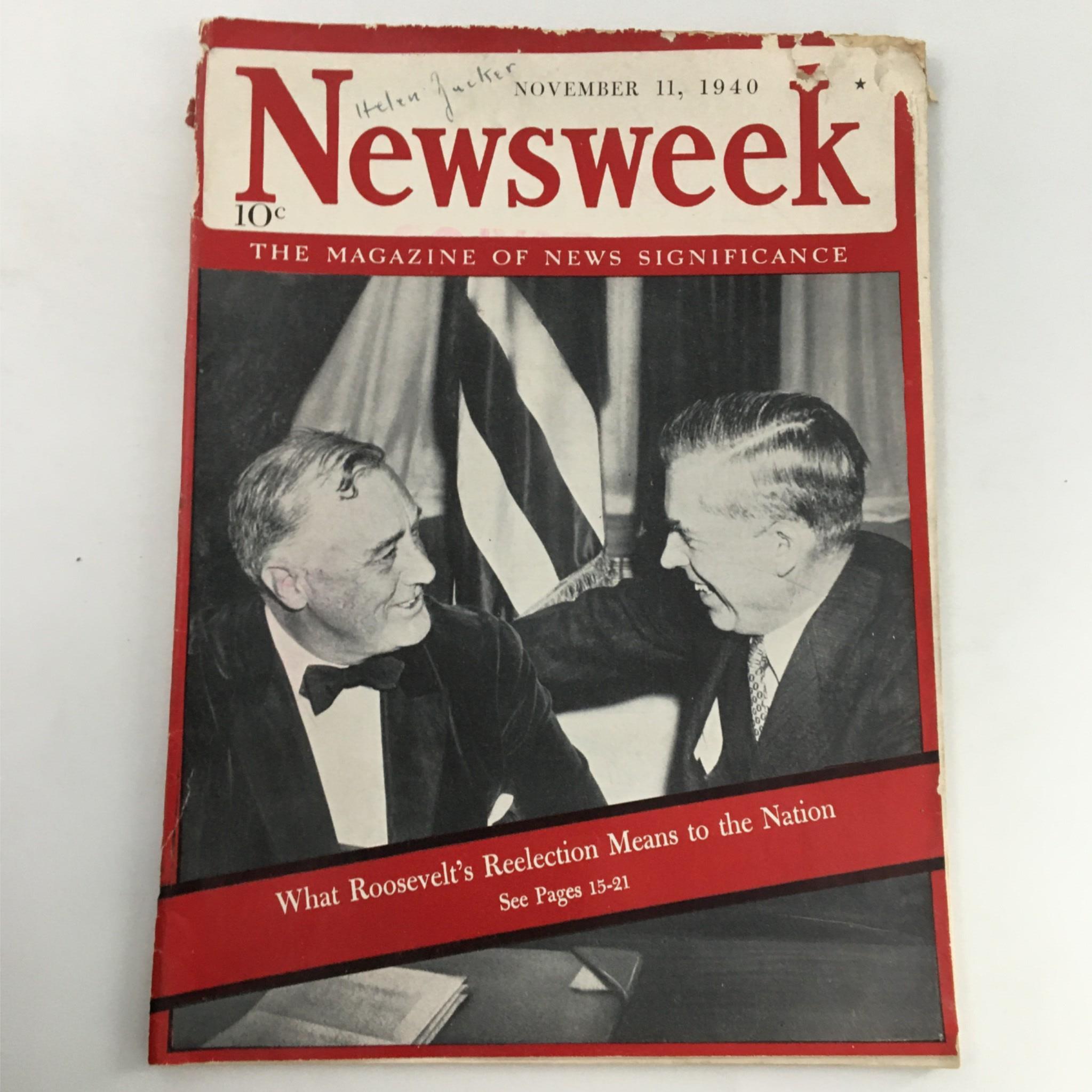 Newsweek Magazine November 11, 1940 What Roosevelt's Reelection Means to Nation