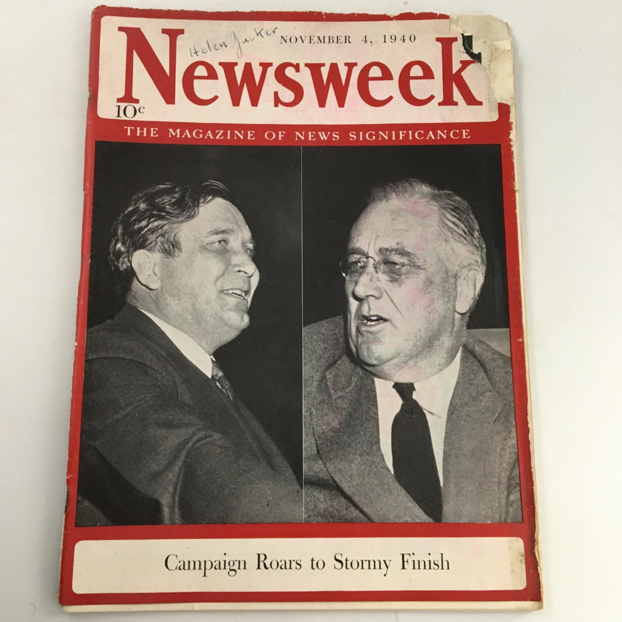 Newsweek Magazine November 4, 1940 Campaign Roars to Stormy Finish