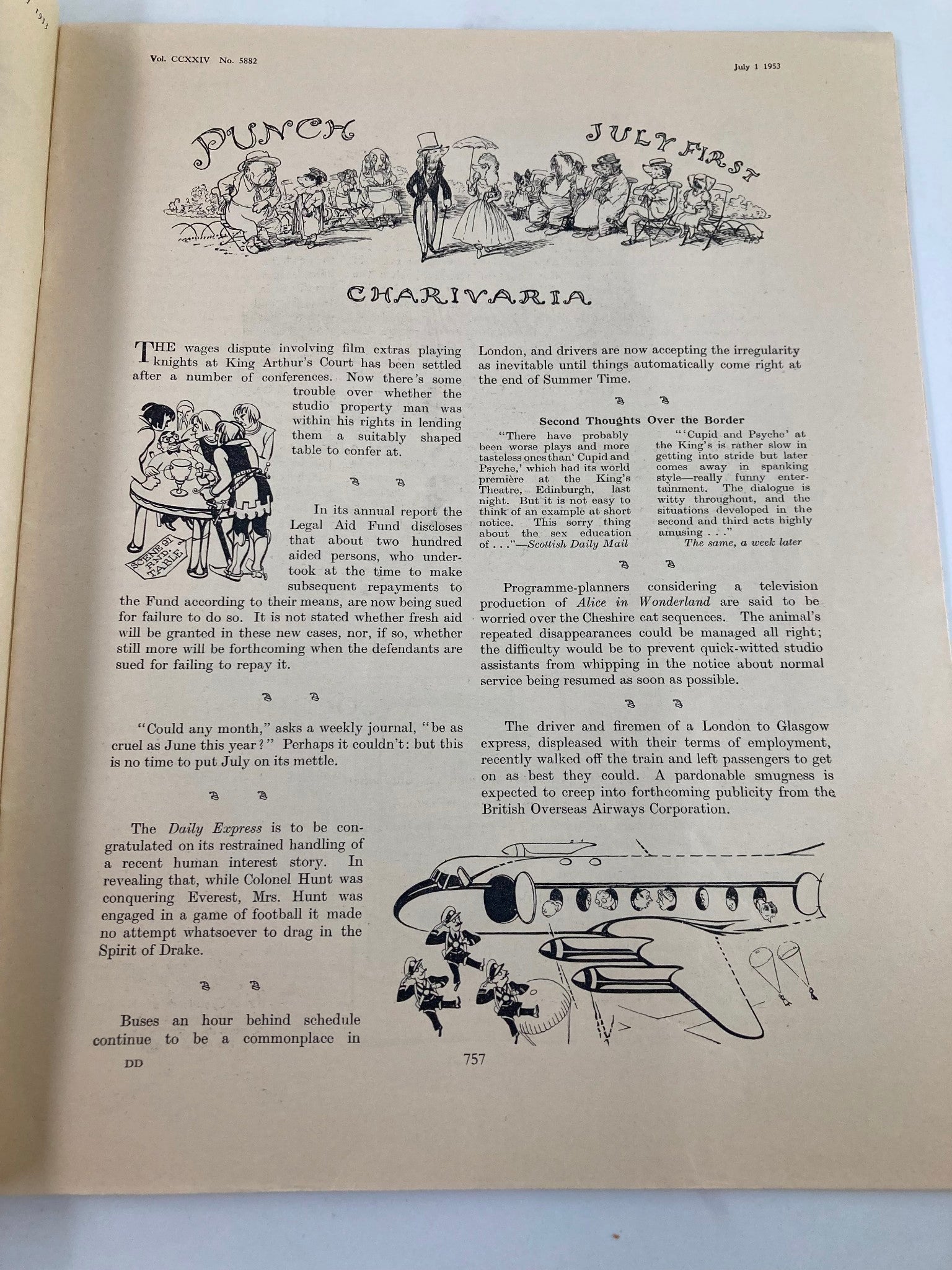 VTG Punch Magazine July 1 1953 Vol 224 #5882 WWII Cartoon & Humour