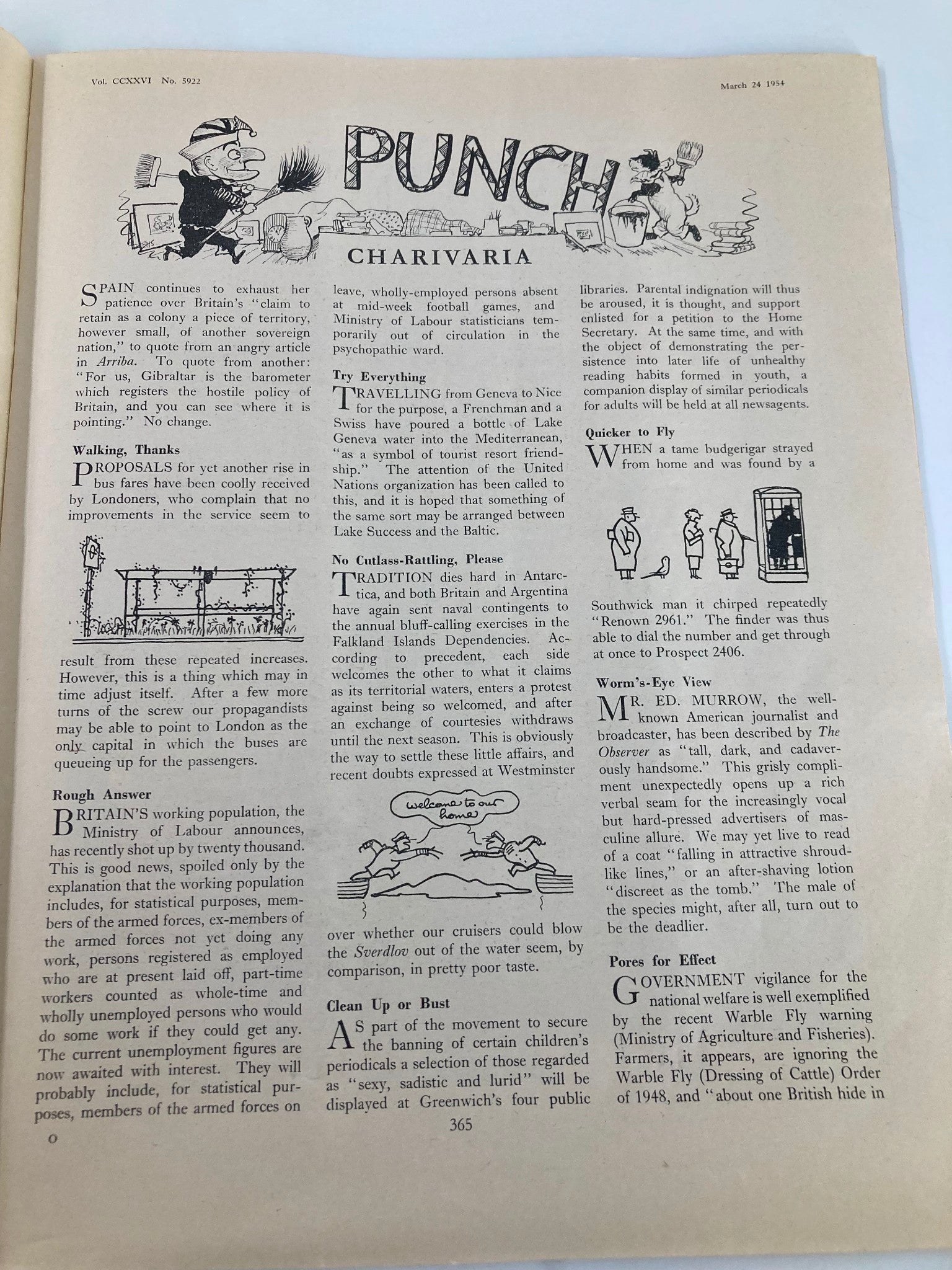 VTG Punch Magazine March 24 1954 Vol 226 #5922 WWII Cartoon & Humour