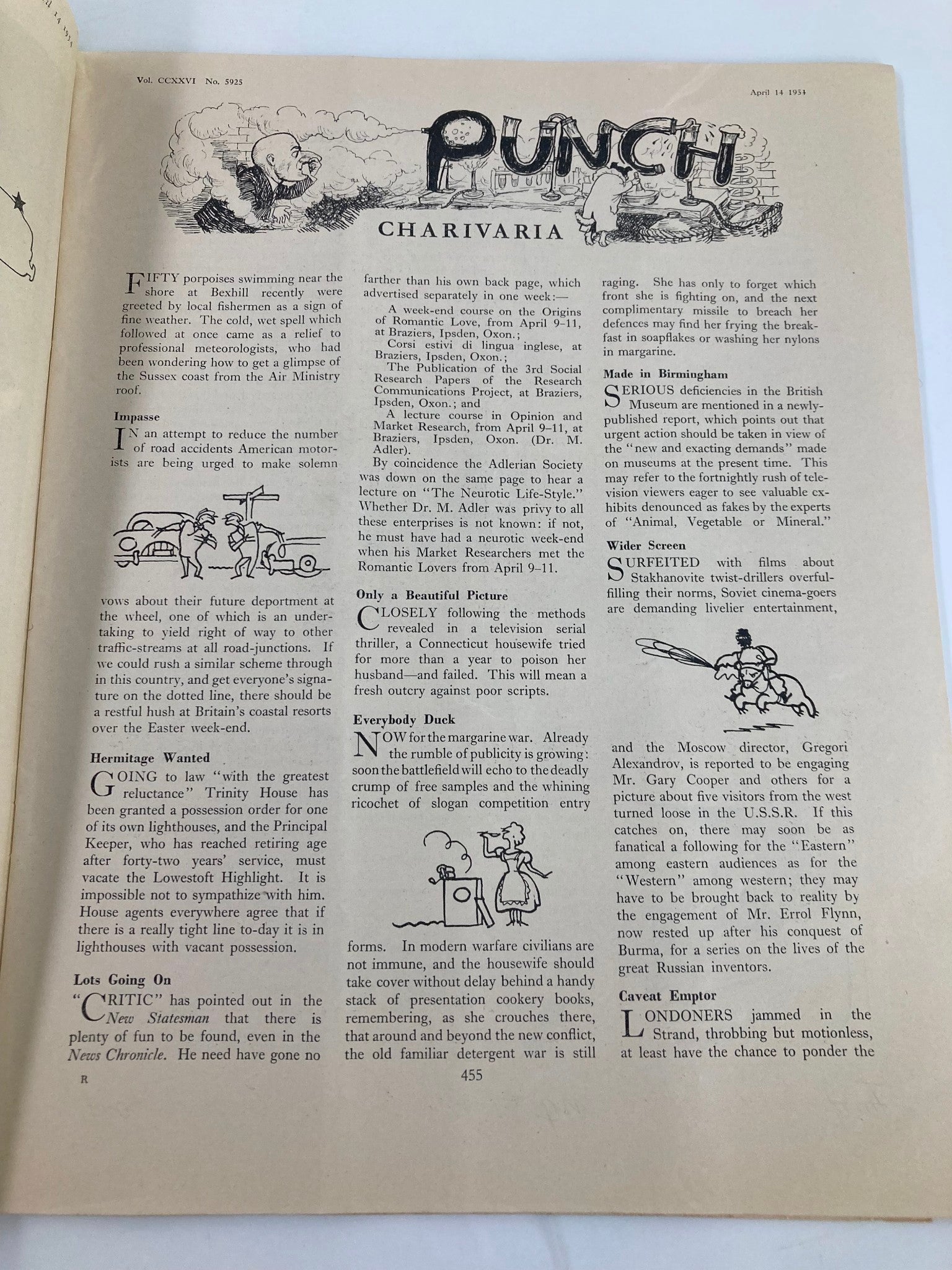 VTG Punch Magazine April 14 1954 Vol 226 #5925 WWII Cartoon & Humour