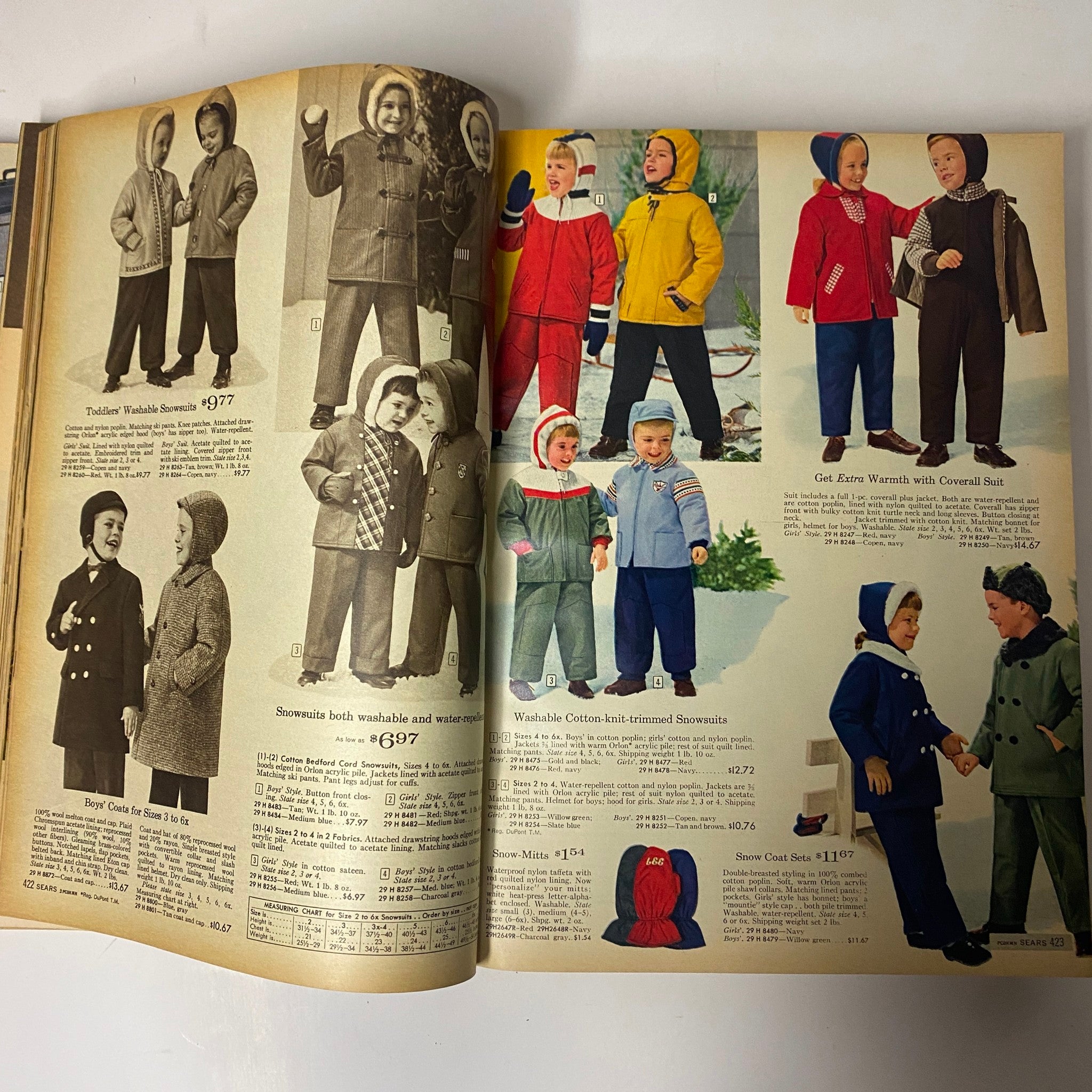 1960 Sears Fall and Winter Catalog featuring toddler winter clothing, with children in colorful snowsuits and outerwear, illustrating seasonal trends in children's apparel.
