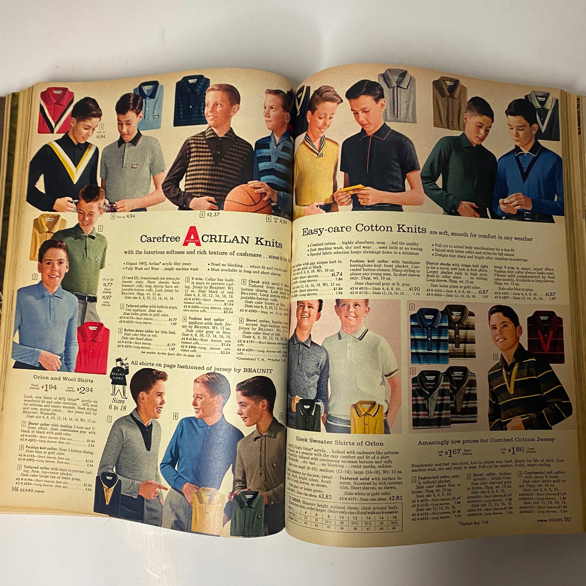 1960 Sears Fall and Winter Catalog displaying a variety of boys' and girls' knitwear options, showcasing mid-century casual styles for youth fashion.