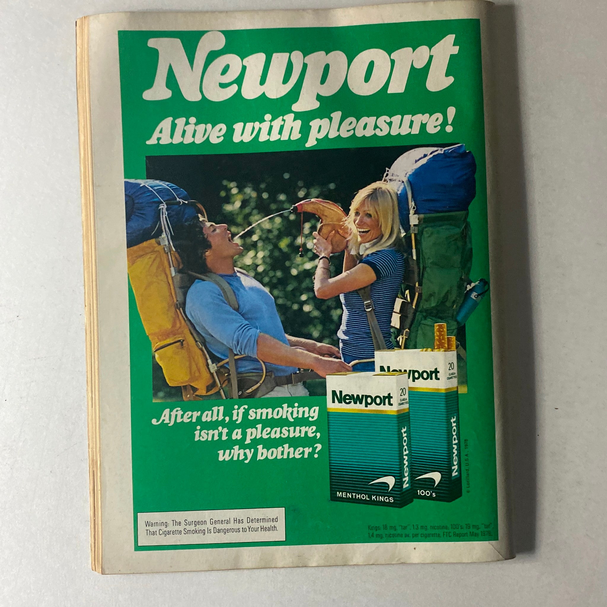 Retro advertisement from the back cover of Motorcyclist Magazine October 1978 promoting Newport cigarettes with a colorful outdoor scene.