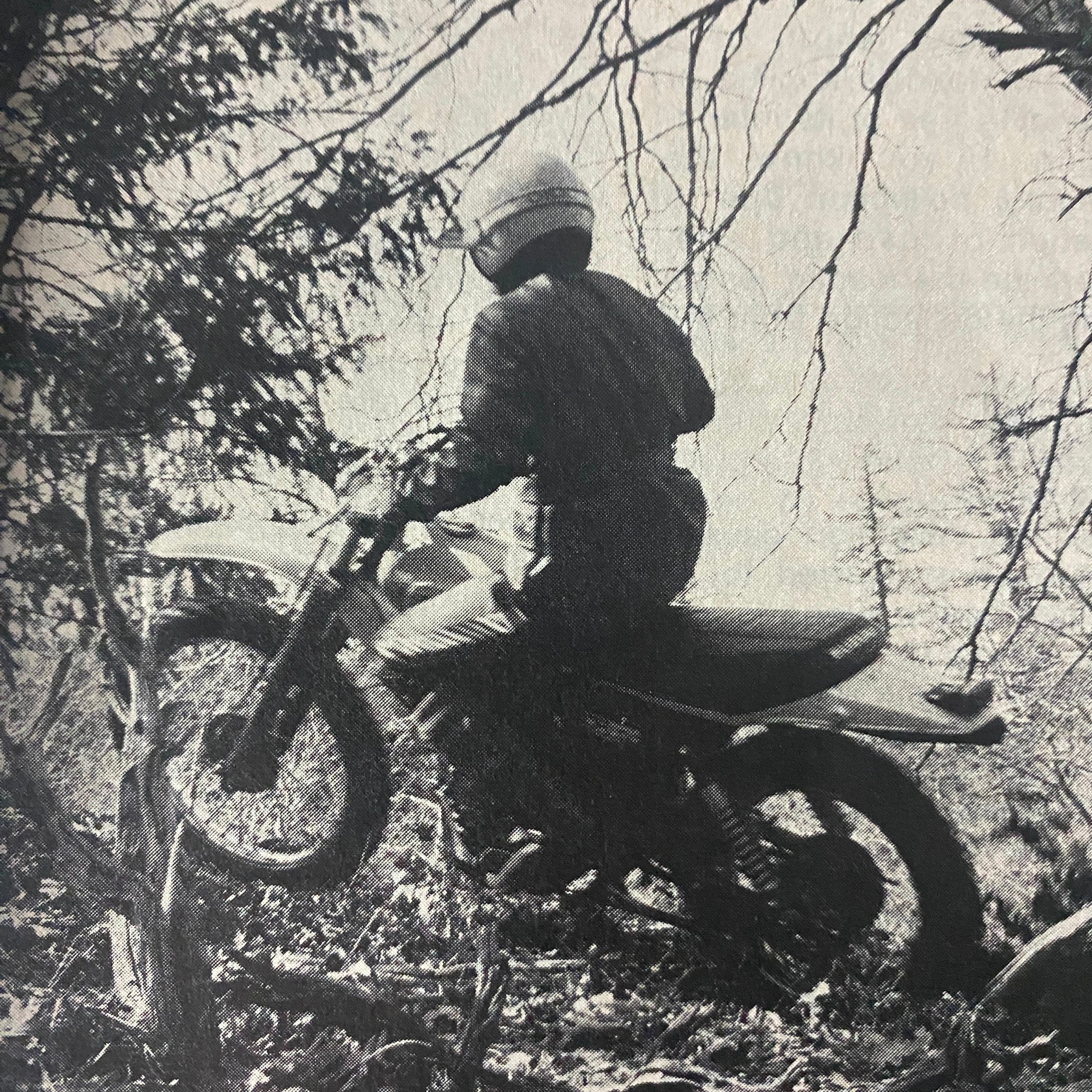 Black and white image from Motorcyclist Magazine June 1978 depicting a rider navigating mountainous terrain on a motorcycle.