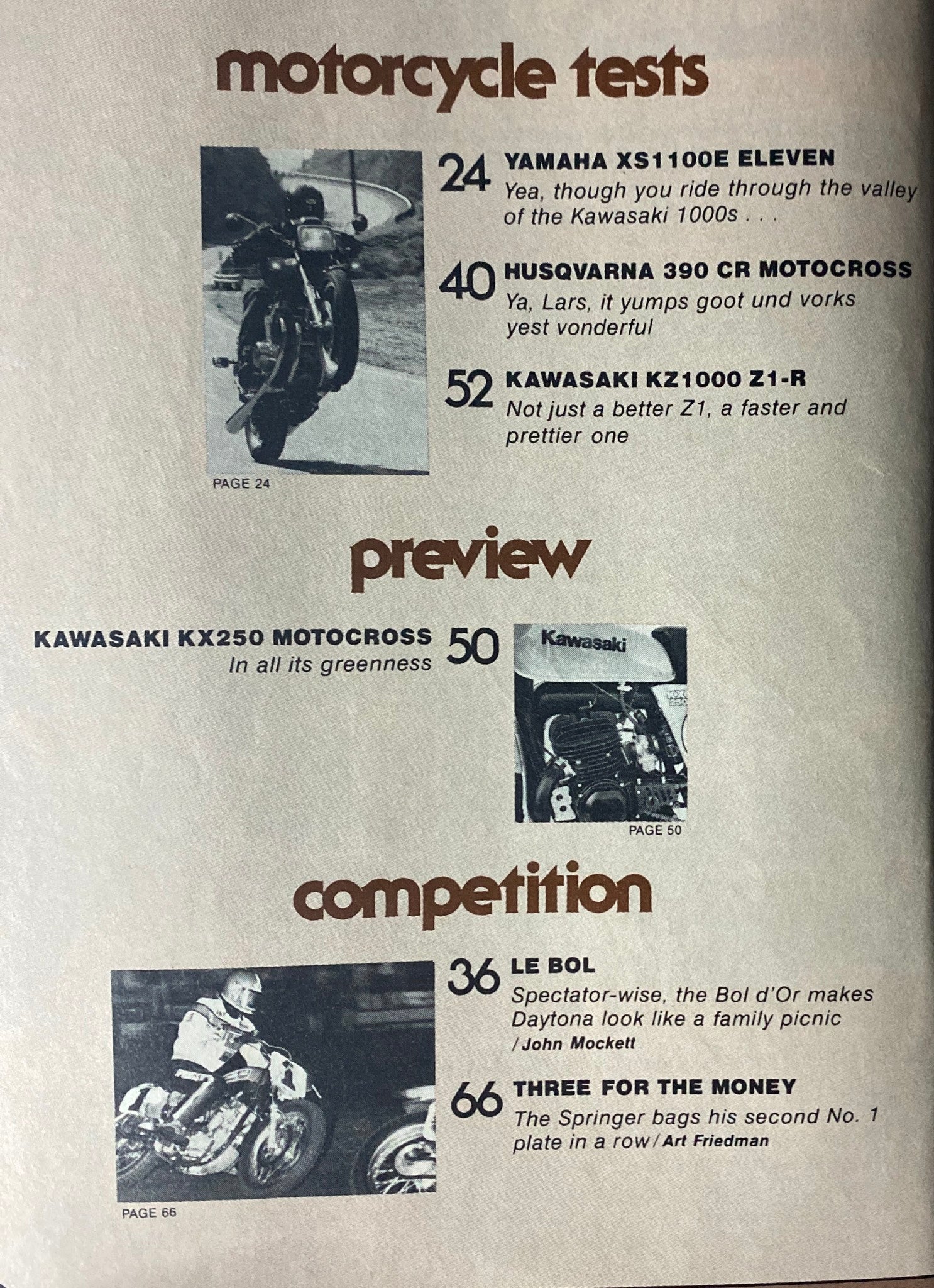 Cycle Guide Magazine January 1978 Kawasaki 250 "Weinert Replica" MX No Label