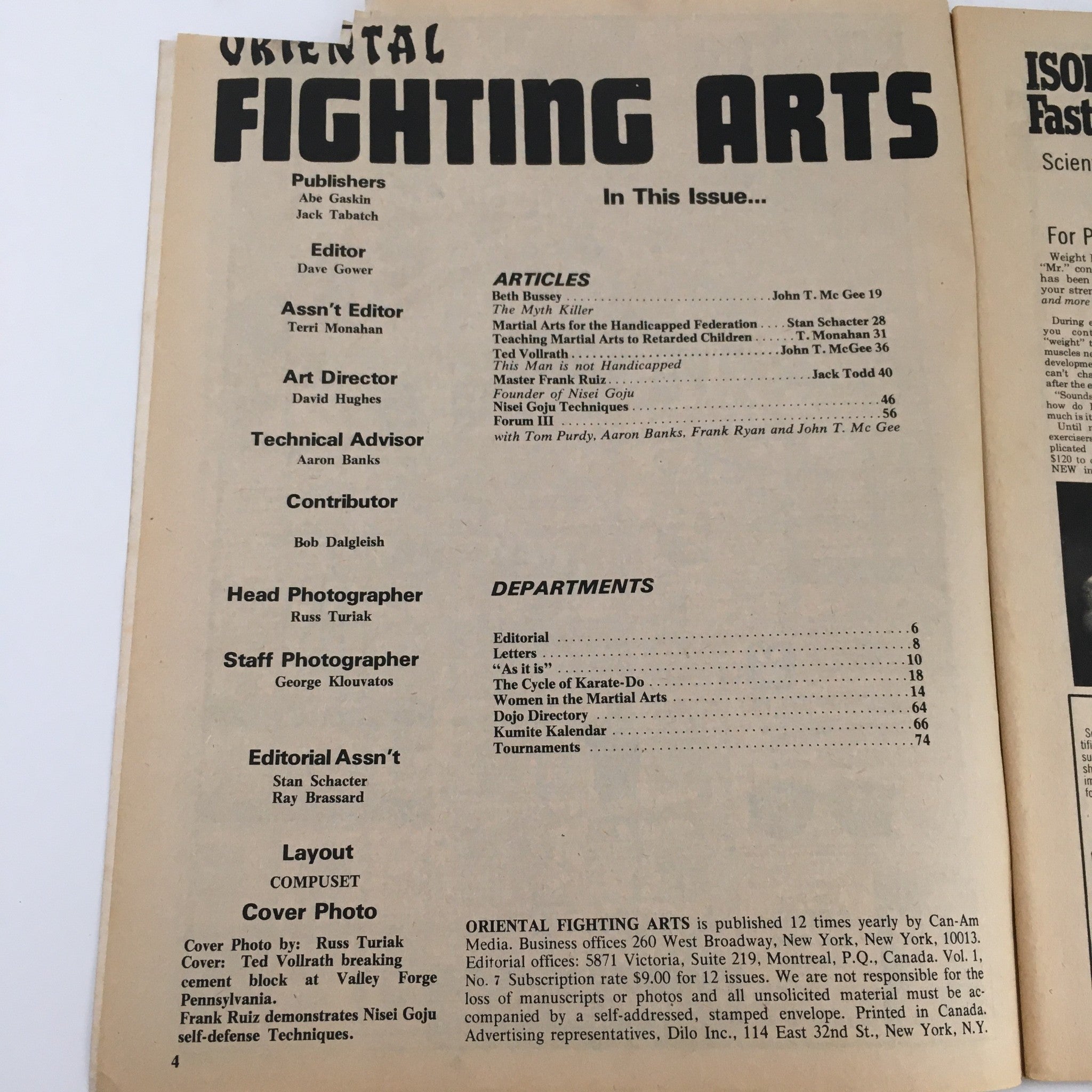 Oriental Fighting Arts Magazine March 1975 Vol 1 #7 Ted Vollrath & Frank Ruiz