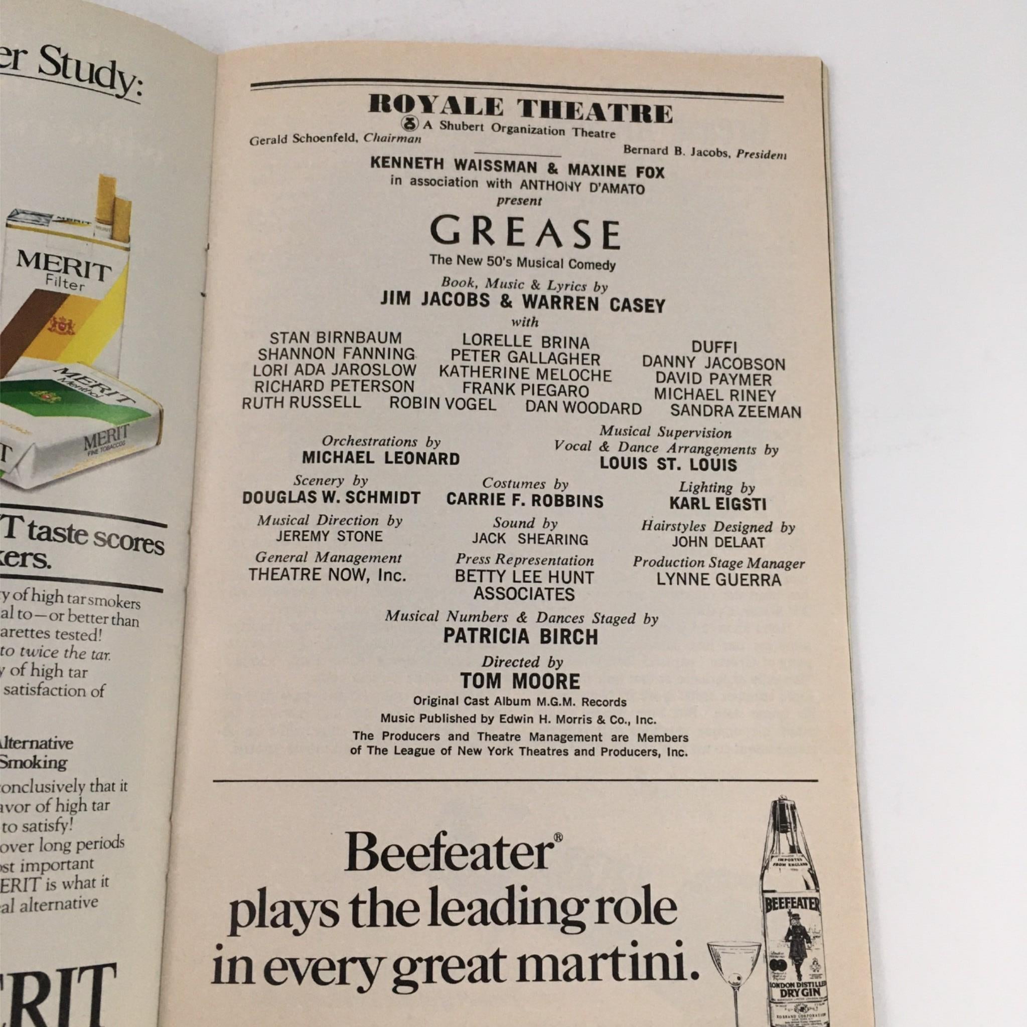 1978 Playbill Grease by Jim Jacobs & Warren Casey at Royal Theatre