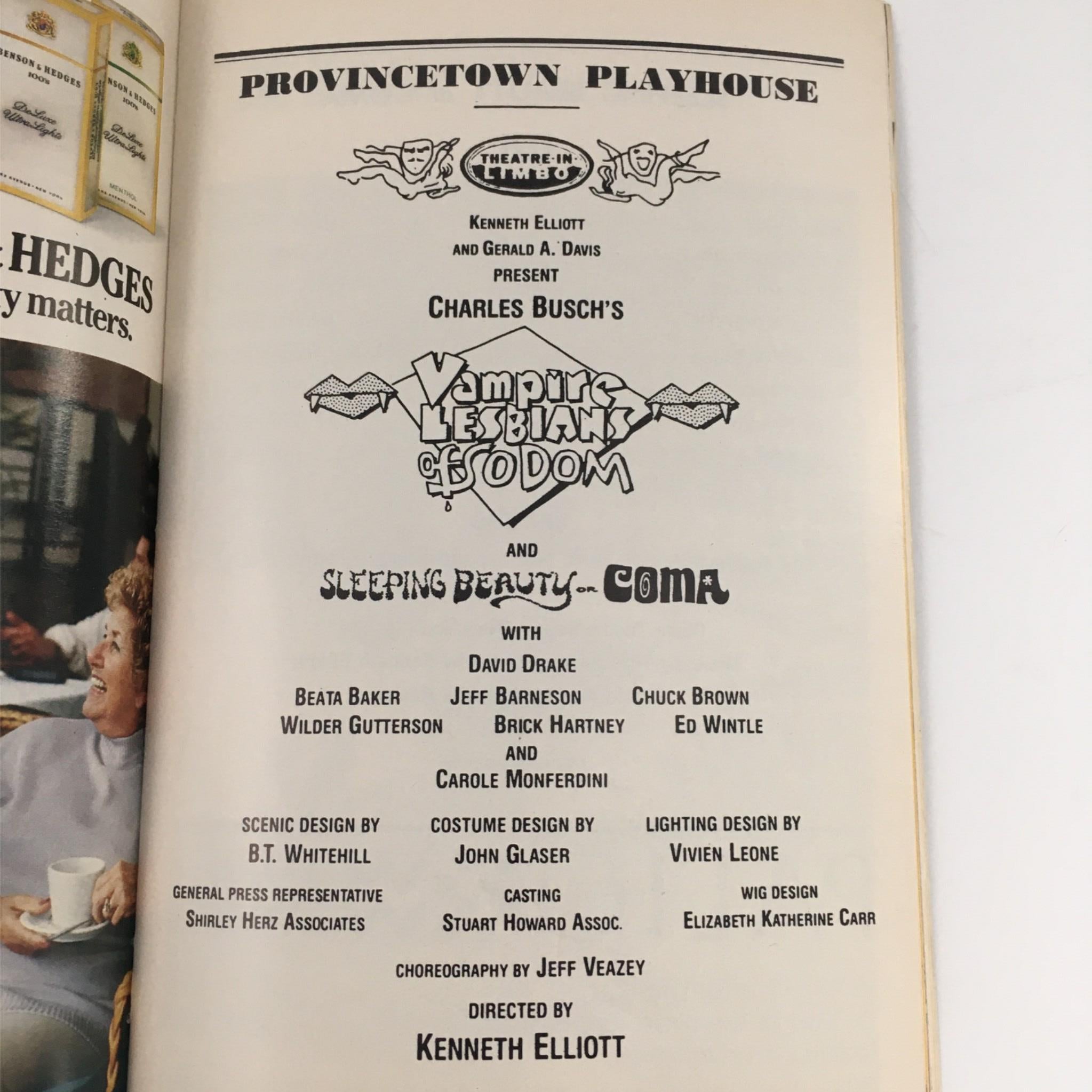 1987 Playbill Vampire Lesbians of Sodom by Kenneth Elliot at Provincetown