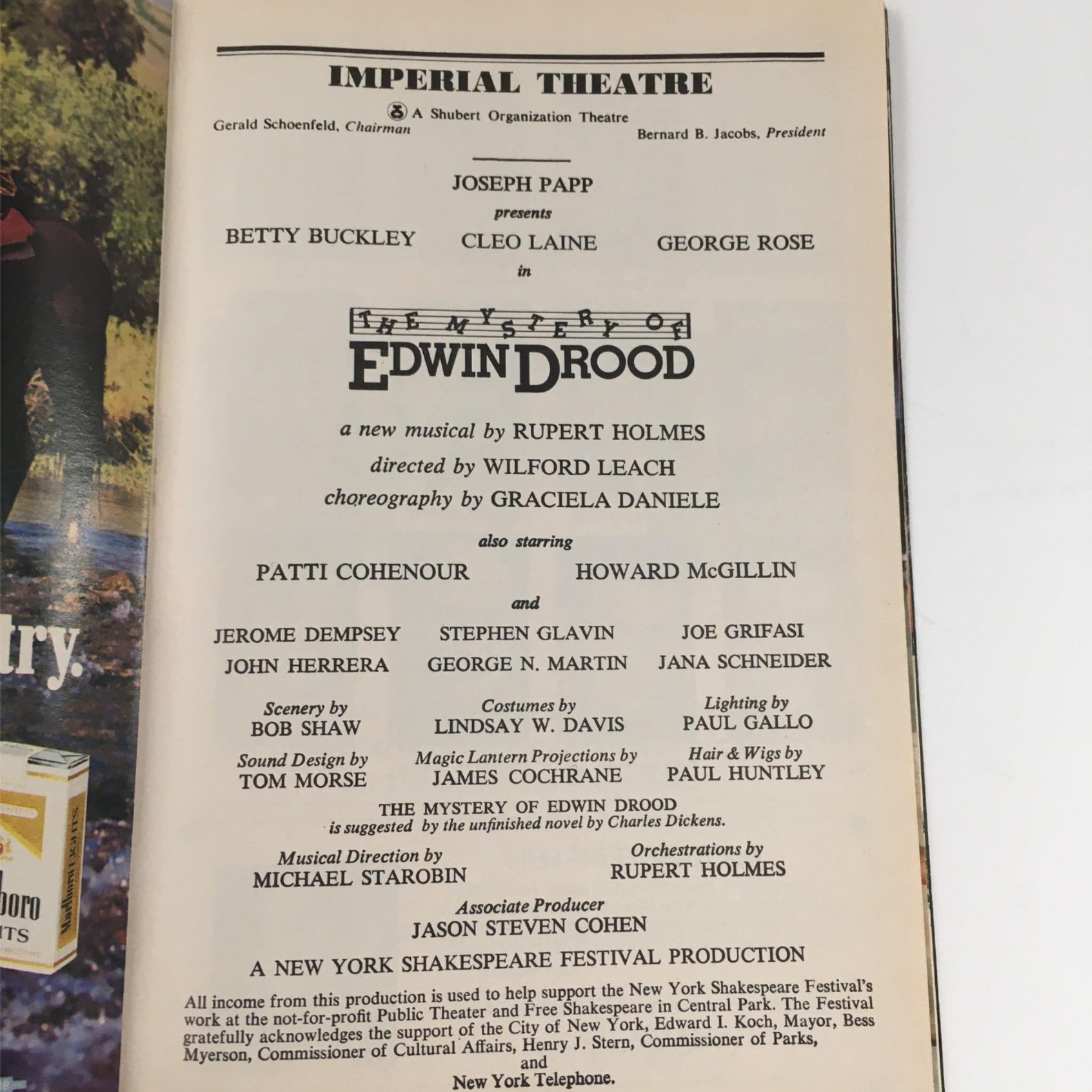 1986 Playbill The Mystery of Edwin Drood by Wilford Leach at Imperial Theatre