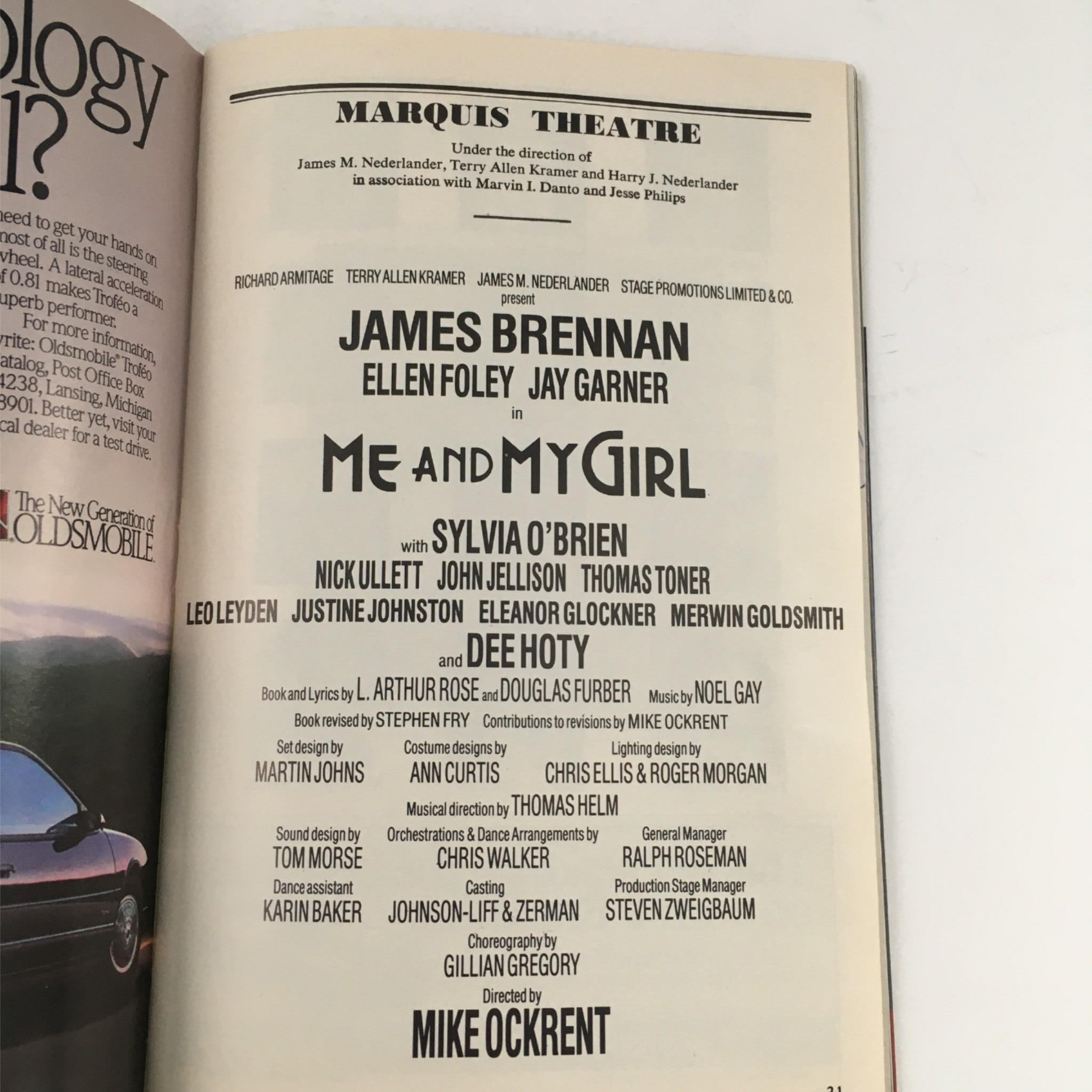 1989 Playbill Me and My Girl by Mike Ockrent, James Brennan at Marquis Theatre