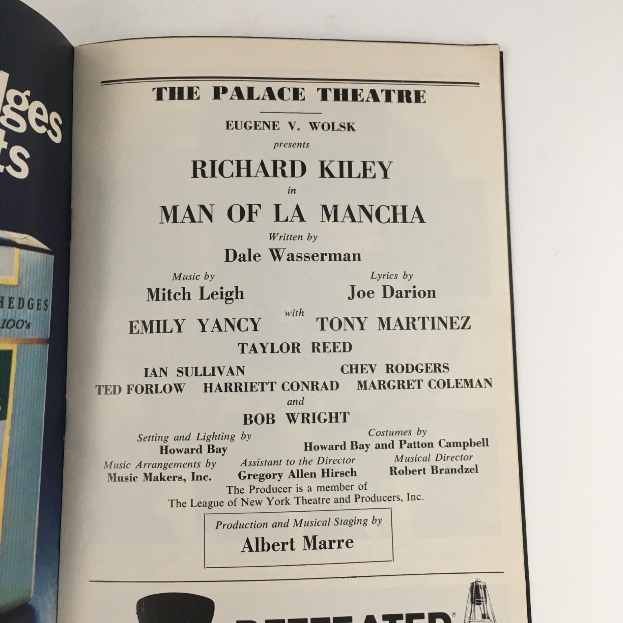 1977 Playbill Man Of La Mancha by Dale Wasserman, Eugene Wolsk at The Palace