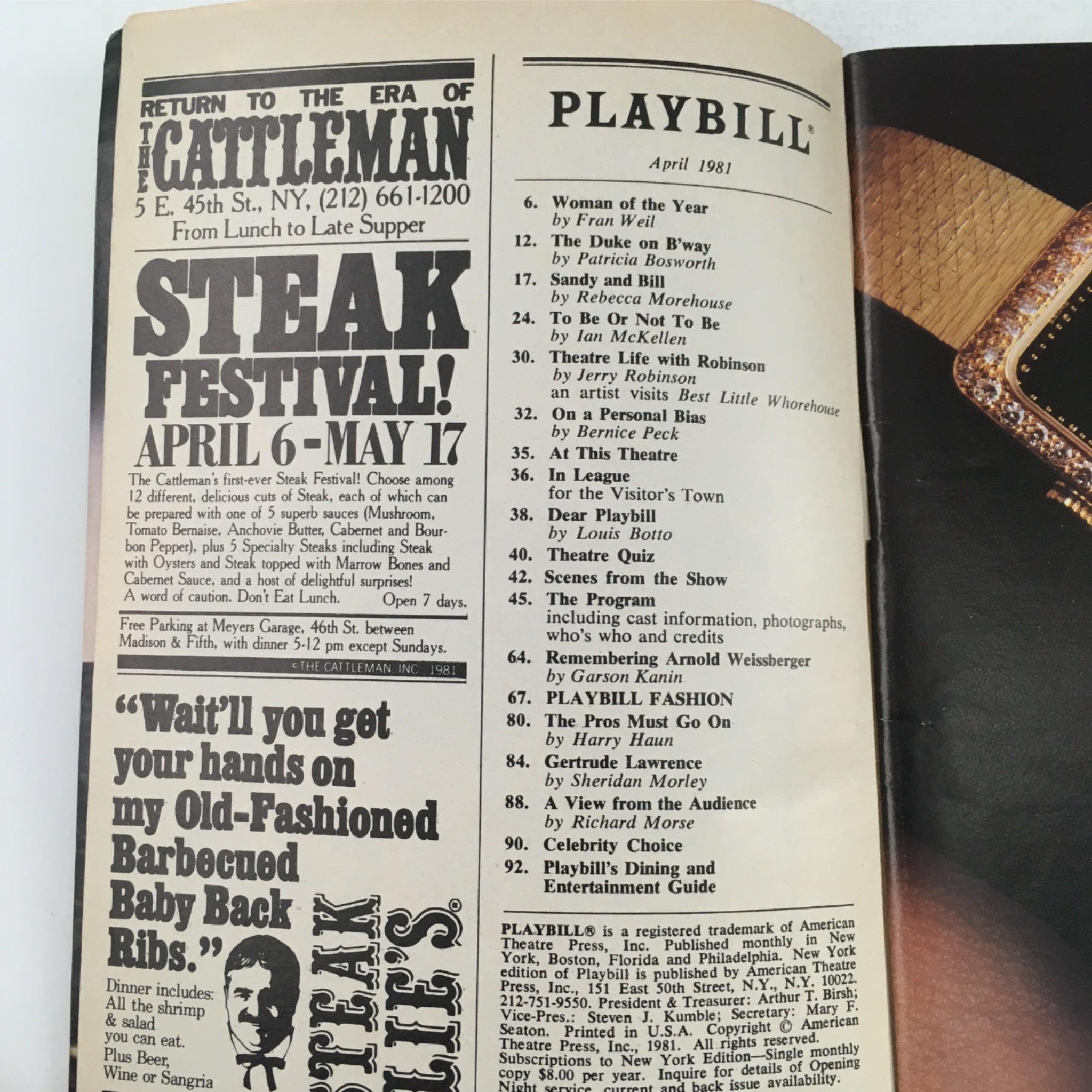 1981 Playbill Lunch Hour by Mike Nichols, Jean Kerr at Ethel Barrymore Theatre