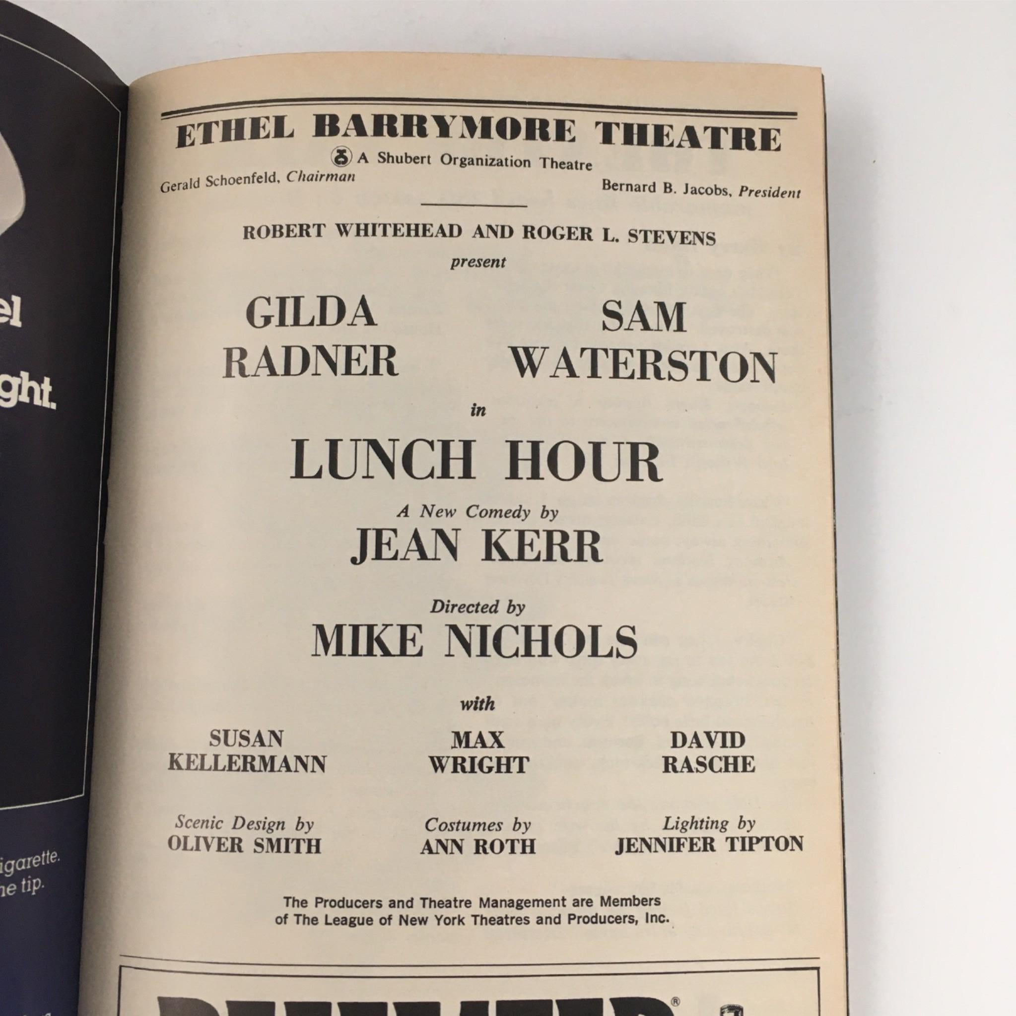 1981 Playbill Lunch Hour by Mike Nichols, Jean Kerr at Ethel Barrymore Theatre