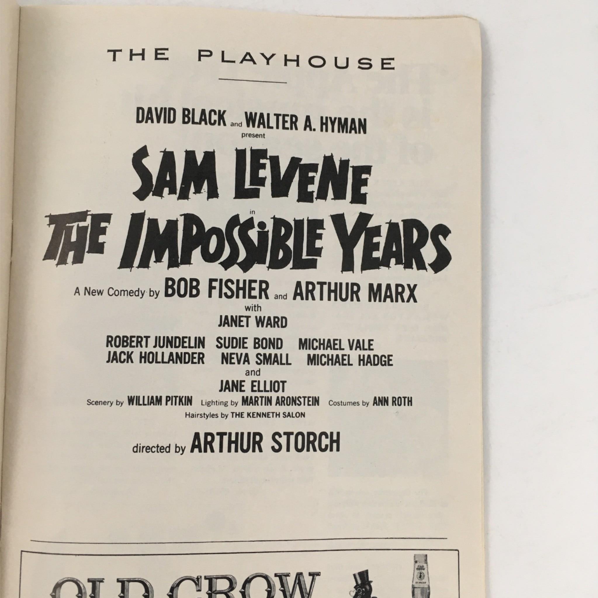 1967 Playbill The Impossible Years by Arthur Storch, Sam Levene at The Playhouse