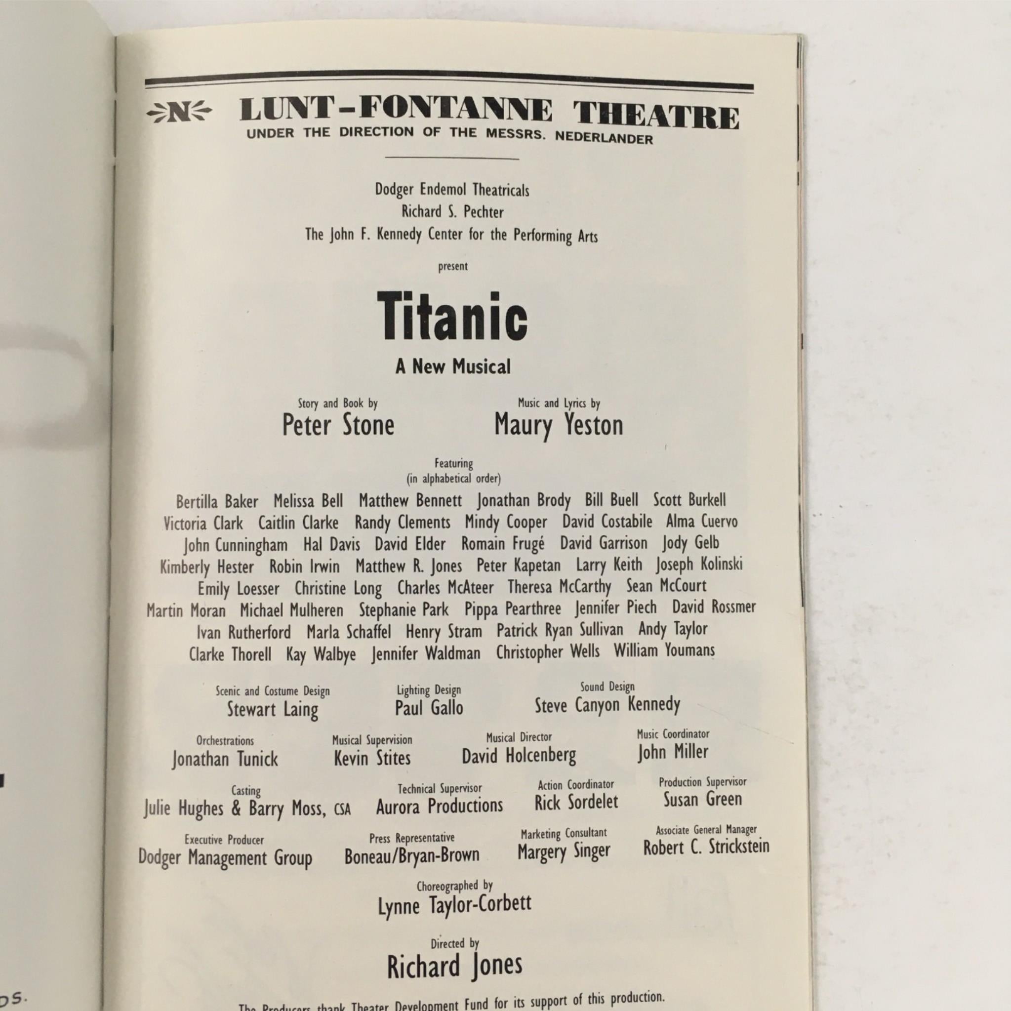 1998 Playbill Titanic by Richard Jones, Peter Stone at Lunt-Fontanne Theatre