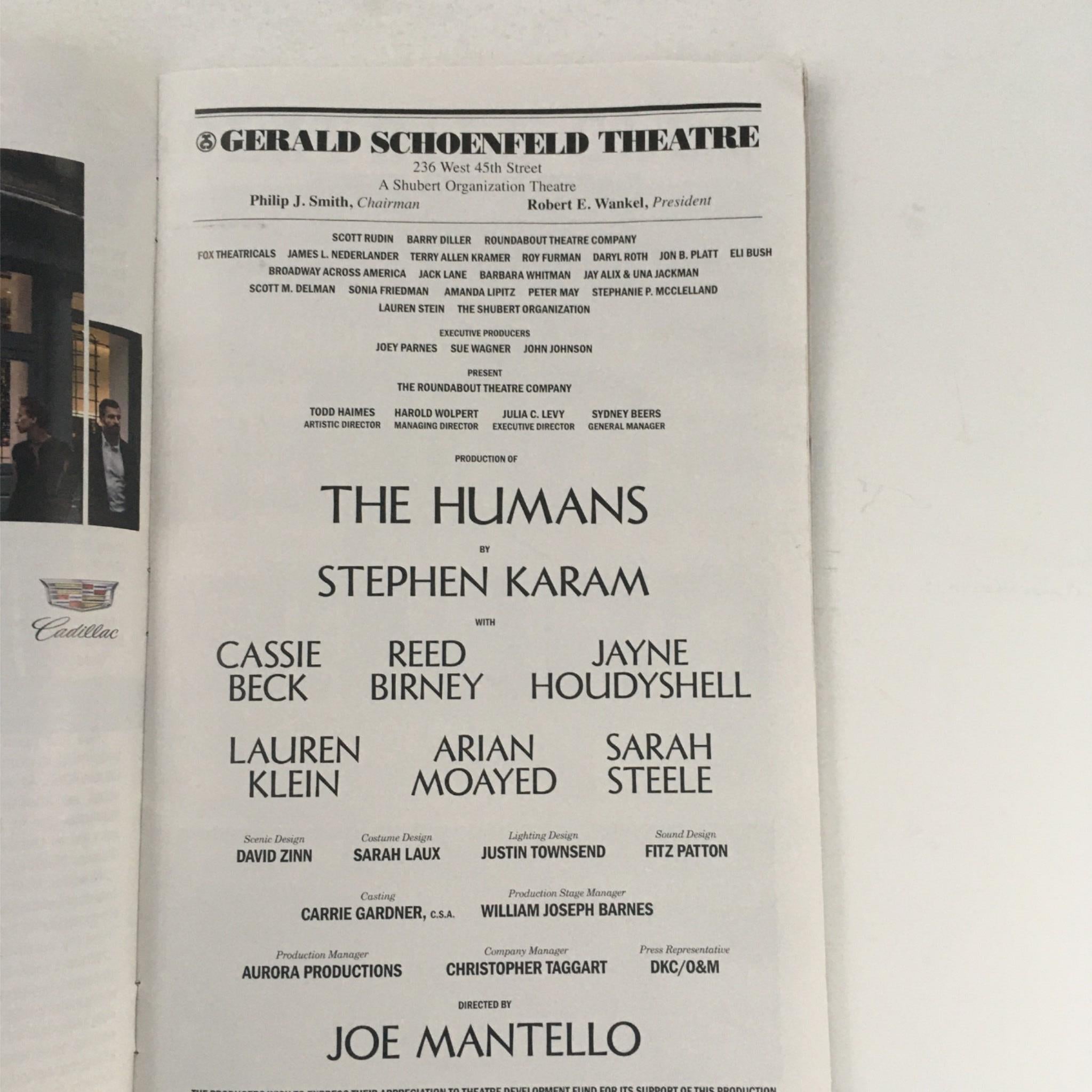 2016 Playbill The Humans by Joe Mantello, Stephen Karam at Gerald Schoenfeld