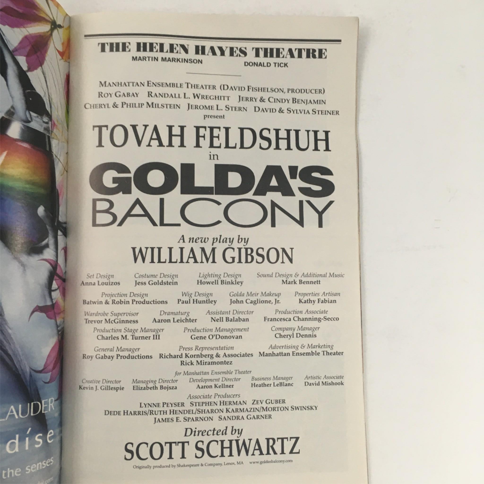 2004 Playbill Golda's Balcony by William Gibson Scott Schwartz, The Helen Hayes