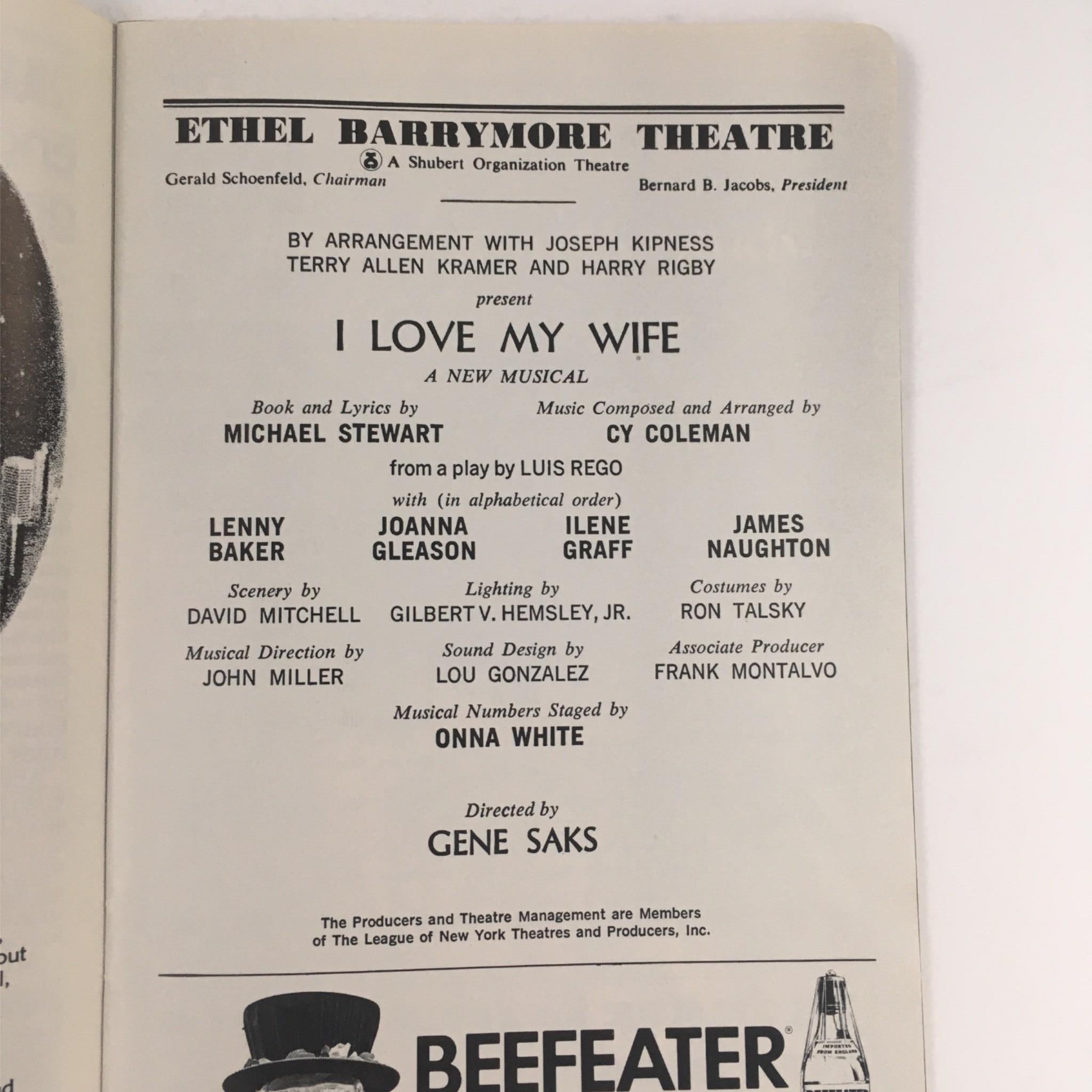 1977 Playbill I Love My Wife by Gene Saks, Michael Stewart at Ethel Barrymore