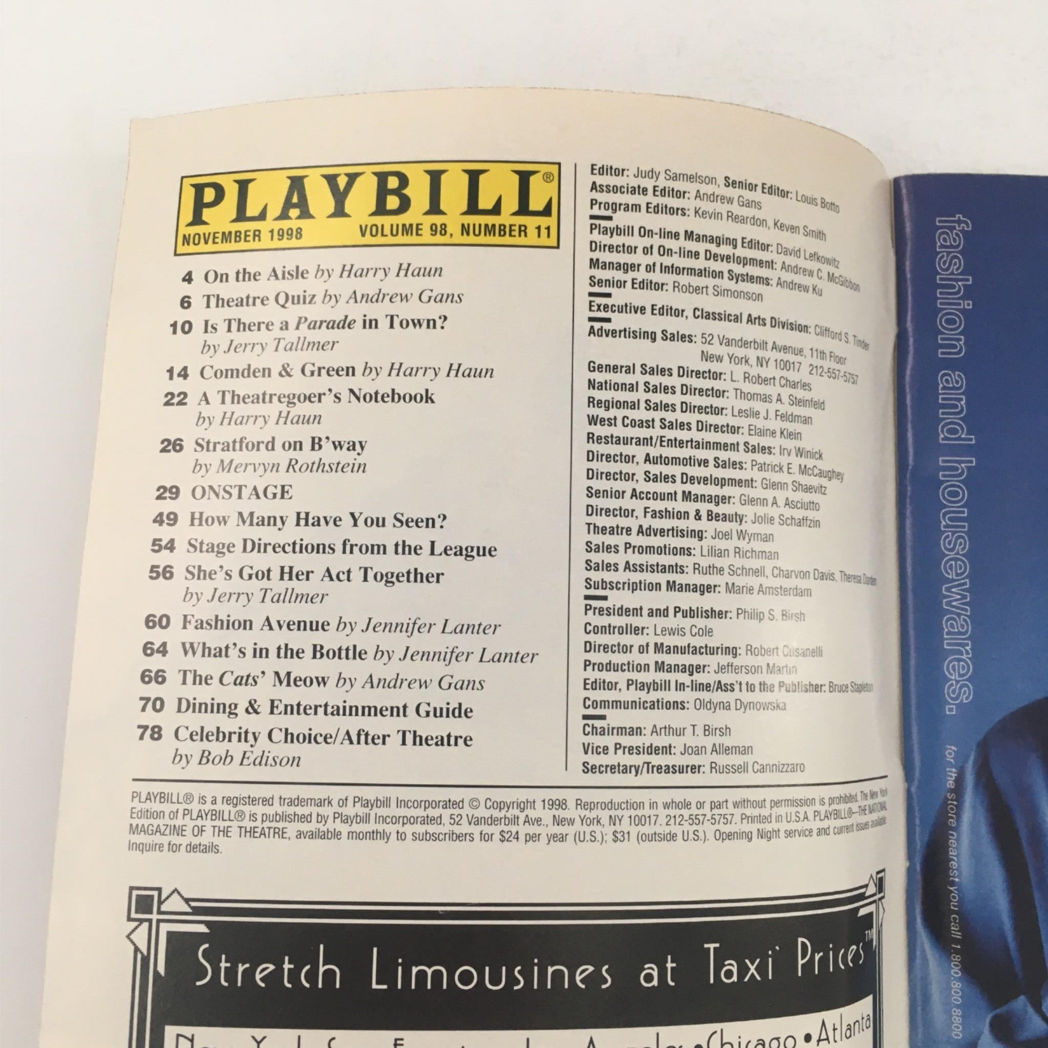 1998 Playbill I'm Still Here Damn It! by Sandra Bernhard at Booth Theatre