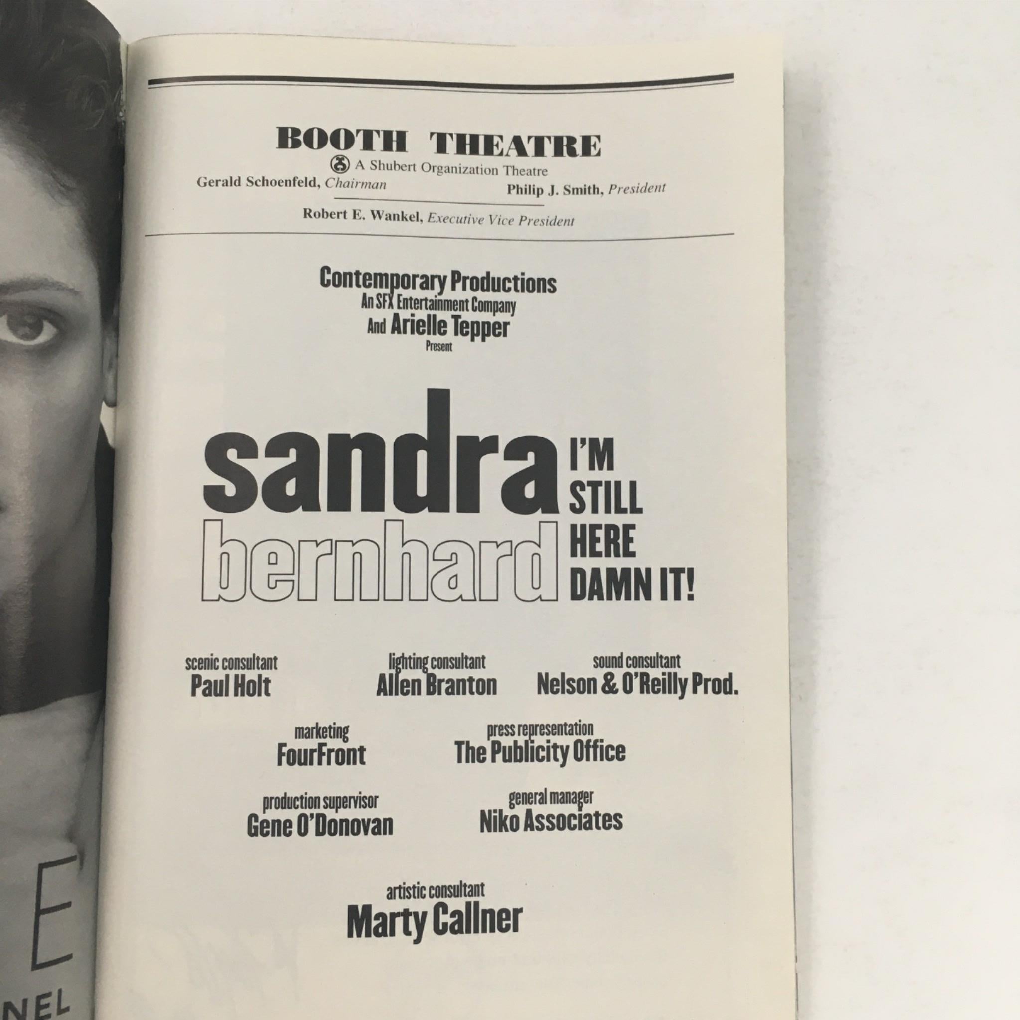 1998 Playbill I'm Still Here Damn It! by Sandra Bernhard at Booth Theatre