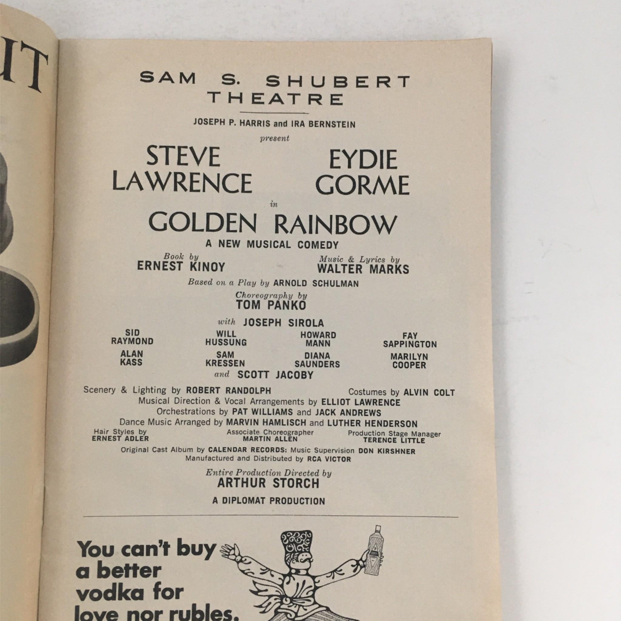 1968 Playbill Golden Rainbow by Joseph Harris, Arthur Storch at Sam S Shubert