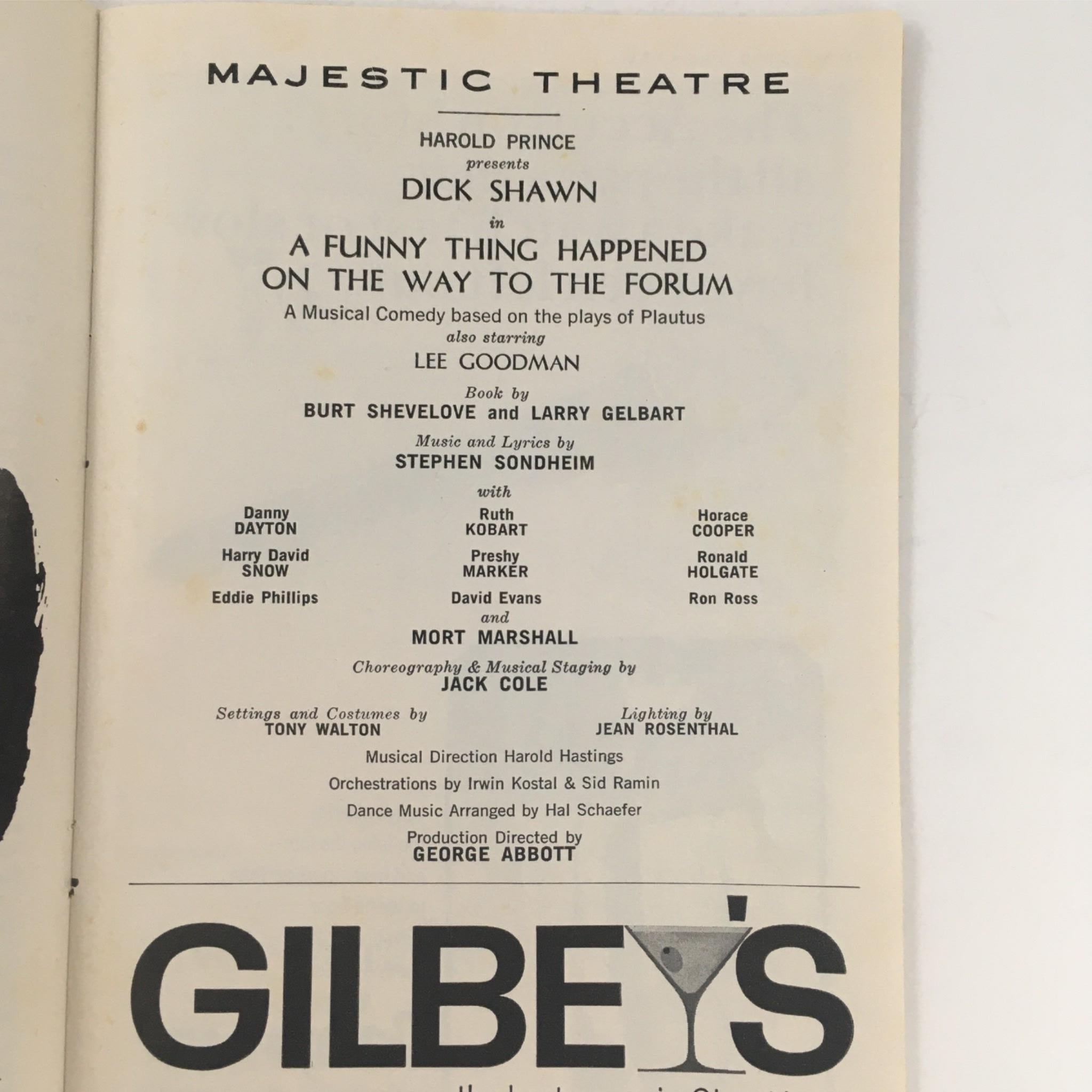 1964 Playbill A Funny Thing Happened On The Way To The Forum by Dick Shawn