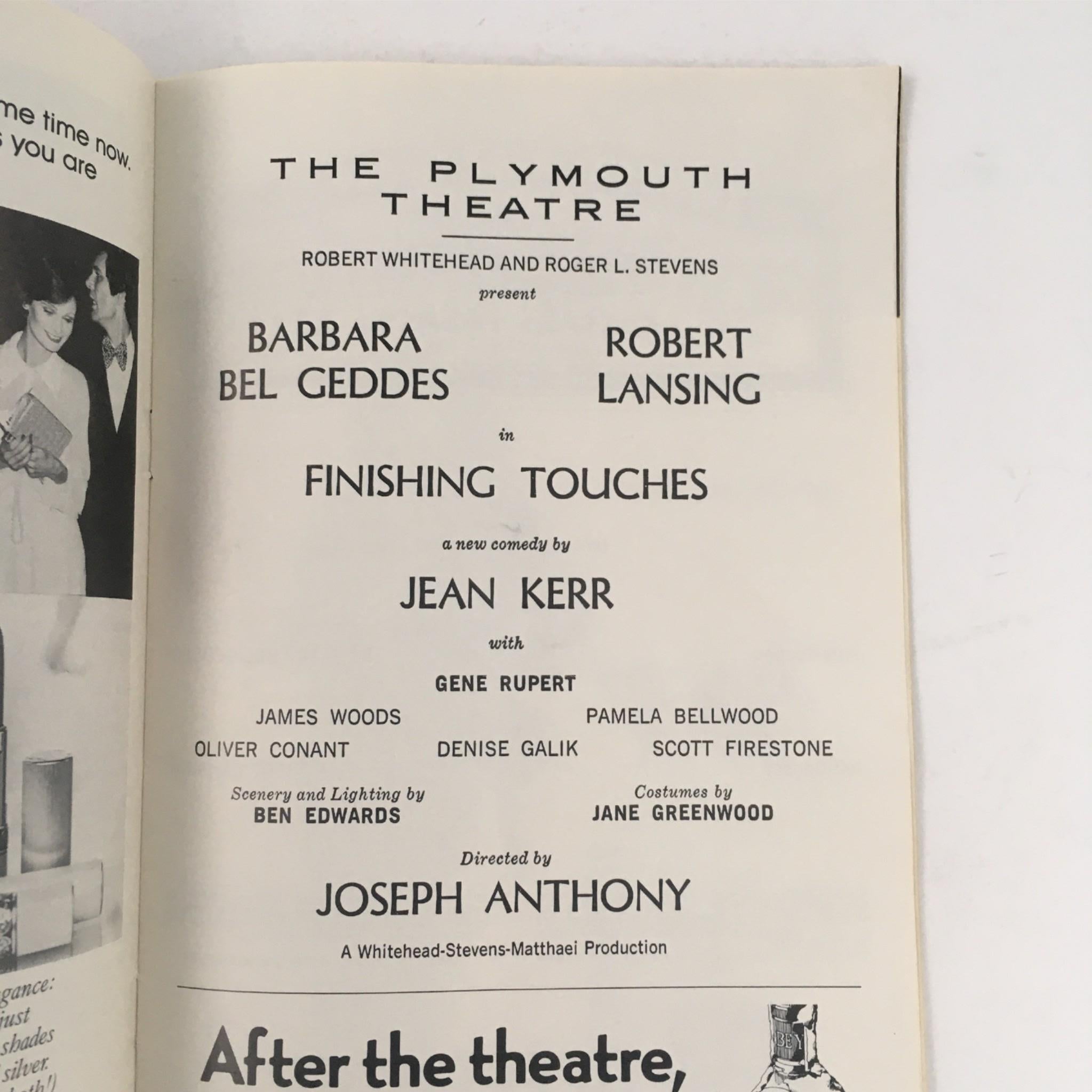 1973 Playbill Finishing Touches by Jean Kerr Joseph Anthony The Plymouth Theatre