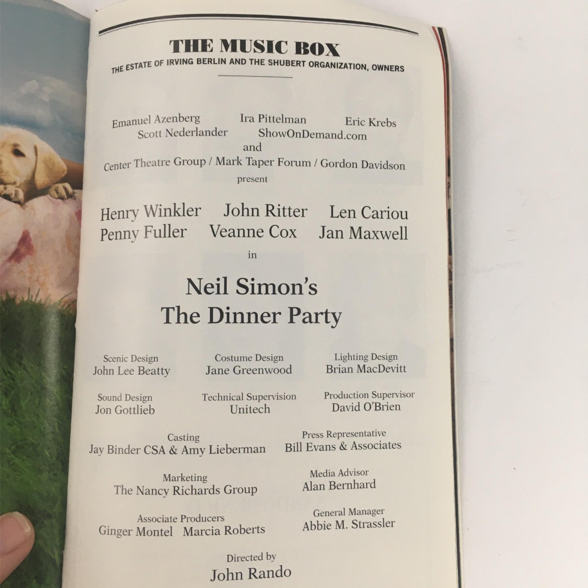 2001 Playbill Neil Simon's The Dinner Party by John Rando at The Music Box