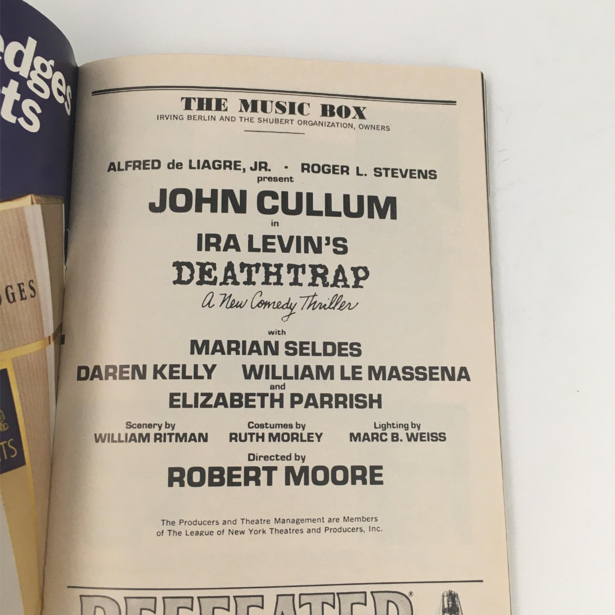 1979 Playbill Deathtrap by Ira Levin, Robert Moore at The Music Box