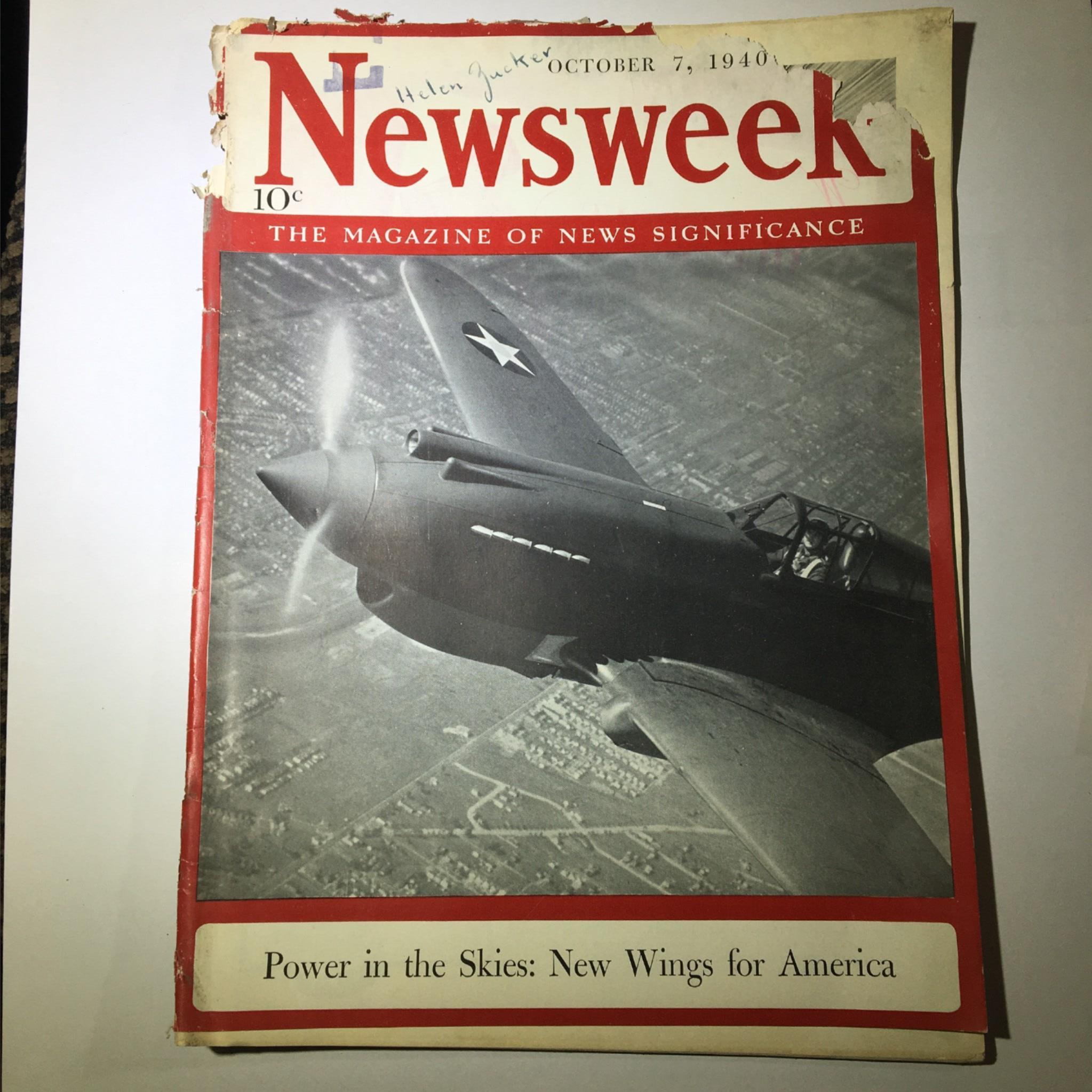 Newsweek Magazine October 7, 1940 Power in the Skies: New Wings for America