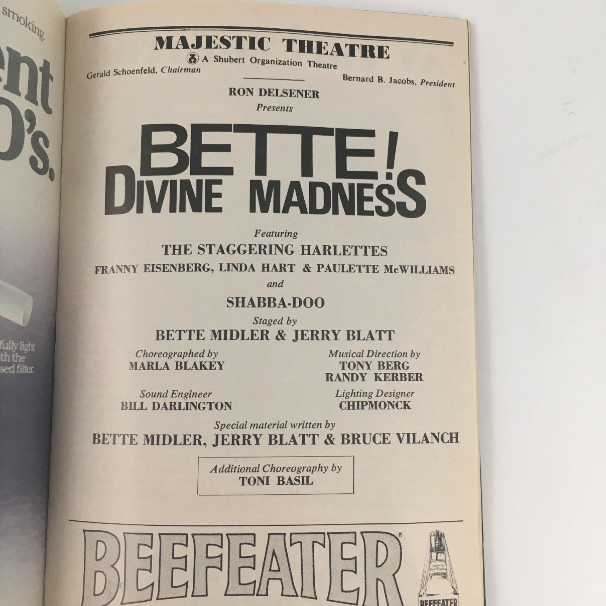 1979 Playbill Bette Divine Madness by Ron Delsener Bette Midler Majestic Theatre